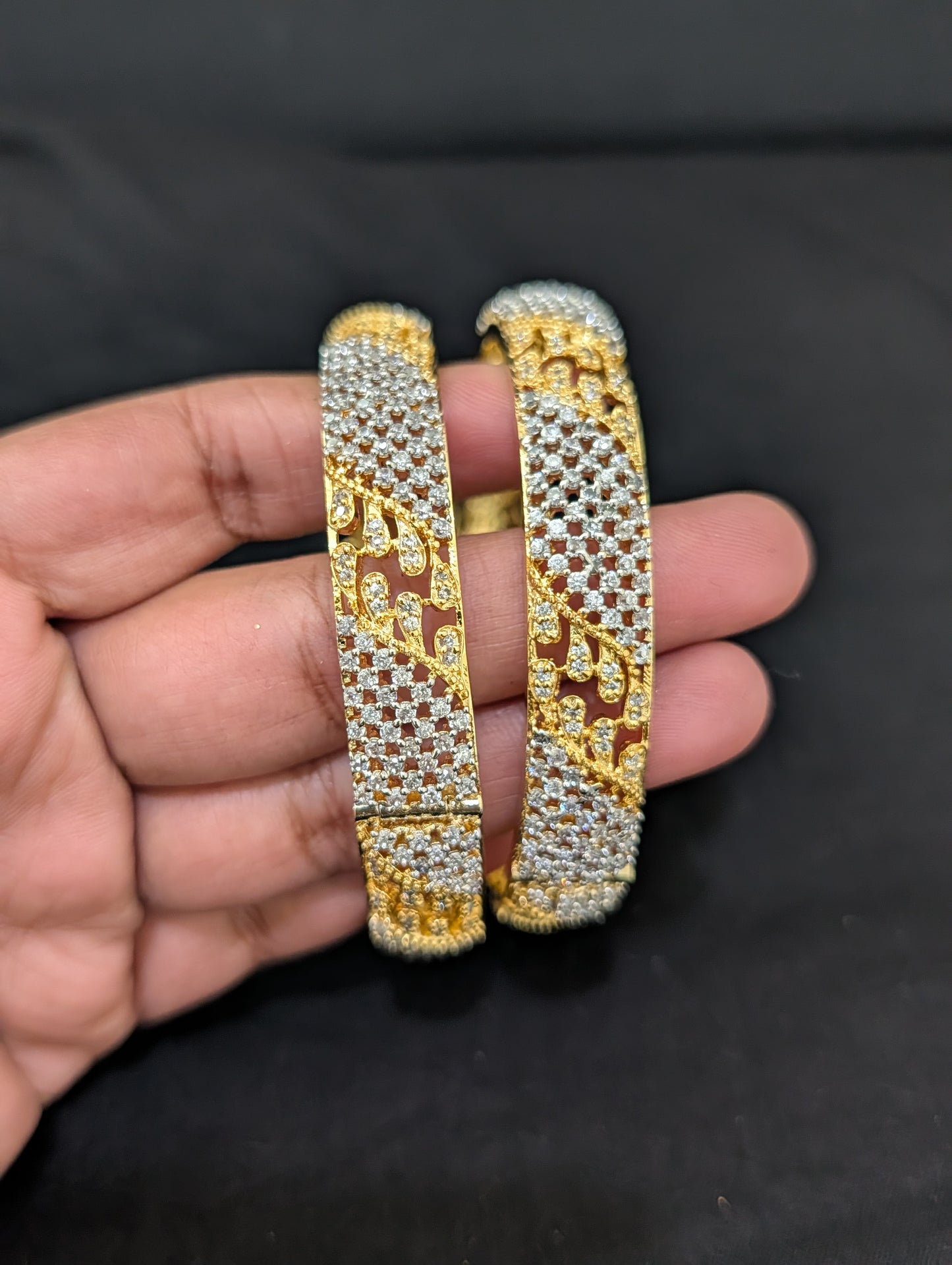 Dual tone one gram gold White CZ openable bangles