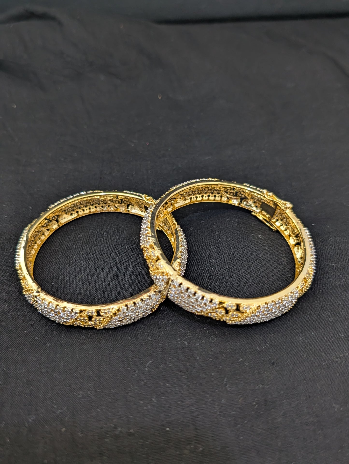 Dual tone one gram gold White CZ openable bangles