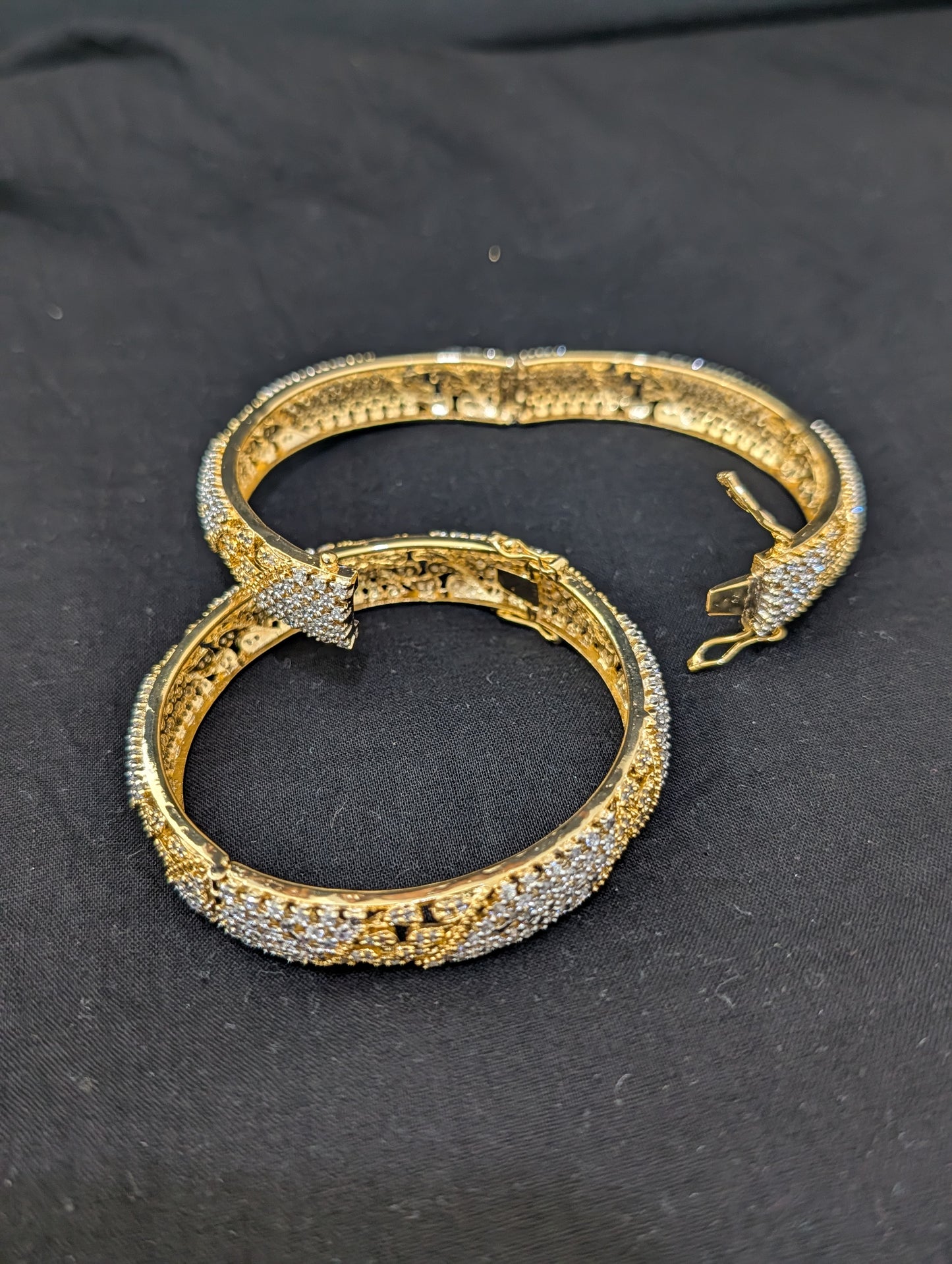 Dual tone one gram gold White CZ openable bangles