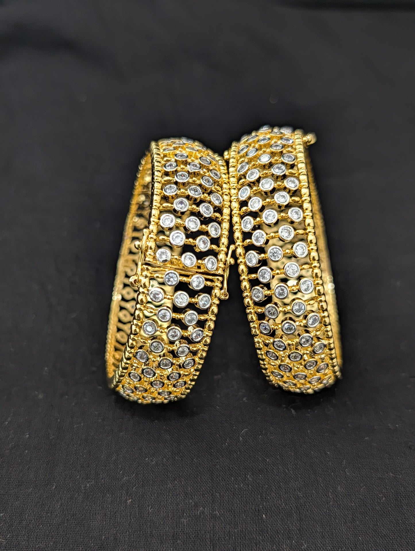 Dual tone one gram gold Broad CZ openable bangles