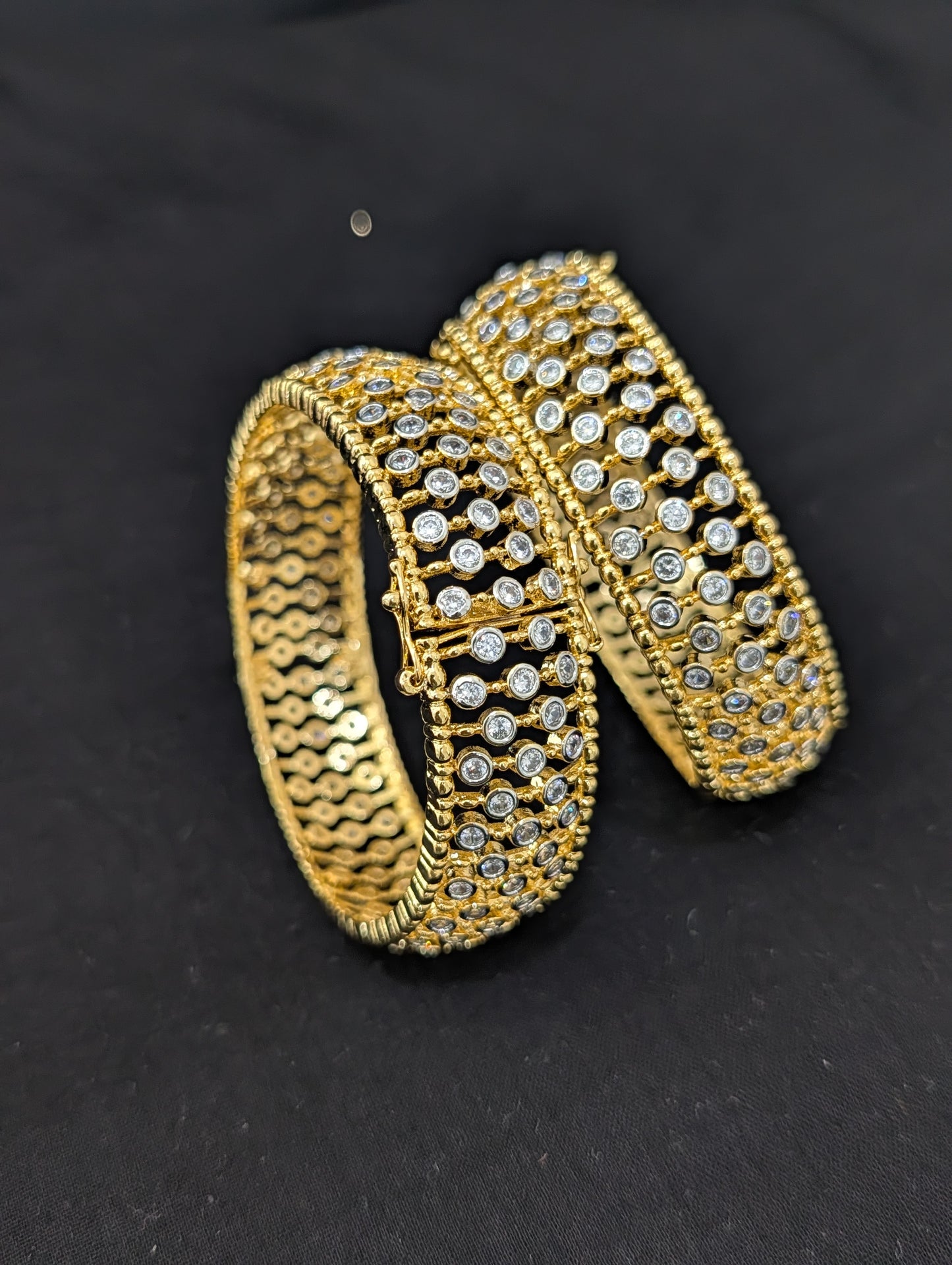 Dual tone one gram gold Broad CZ openable bangles