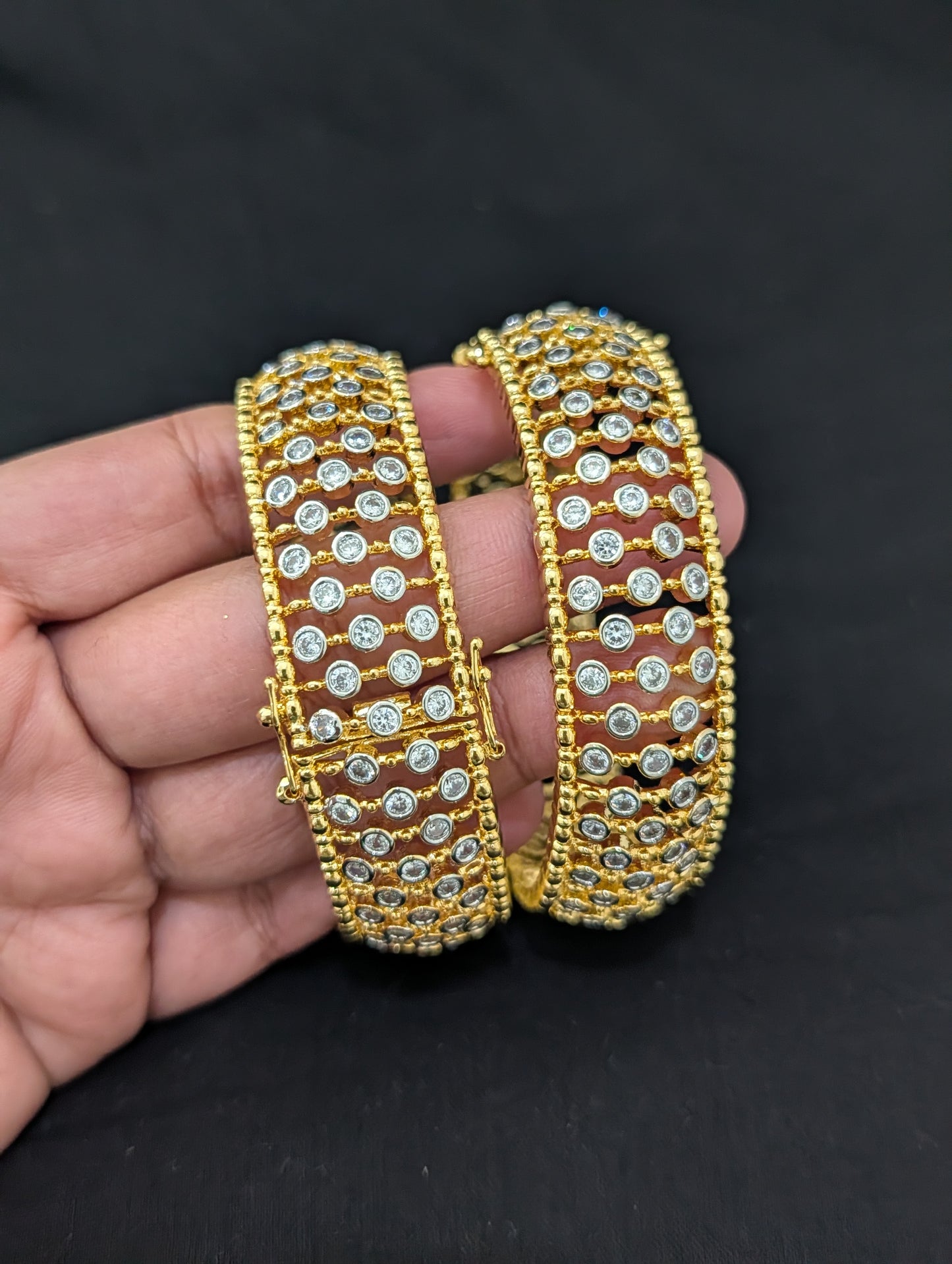 Dual tone one gram gold Broad CZ openable bangles