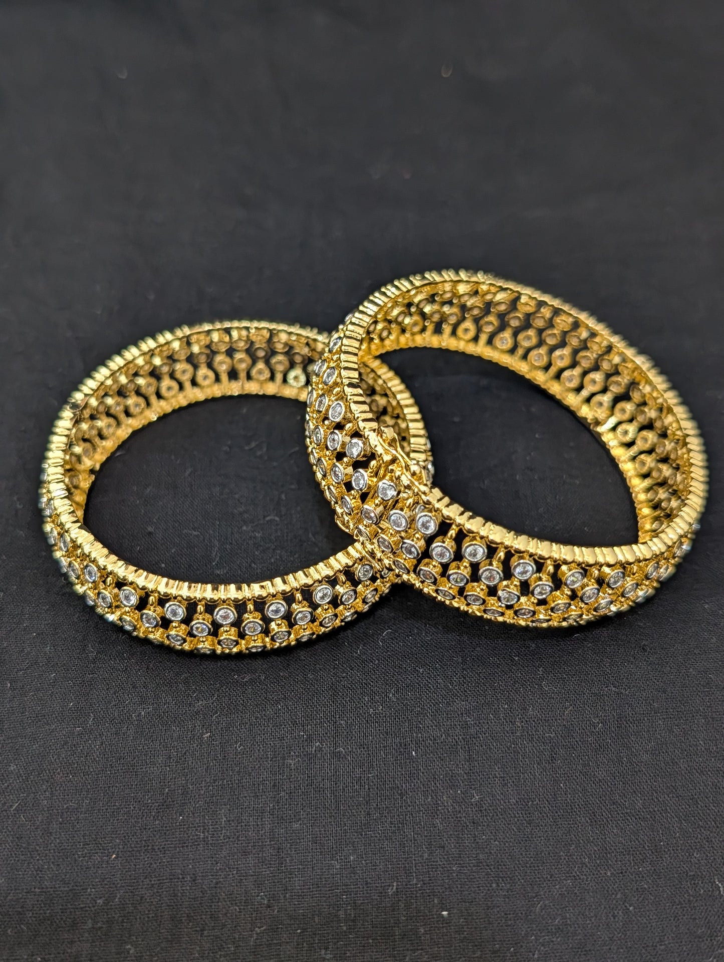 Dual tone one gram gold Broad CZ openable bangles