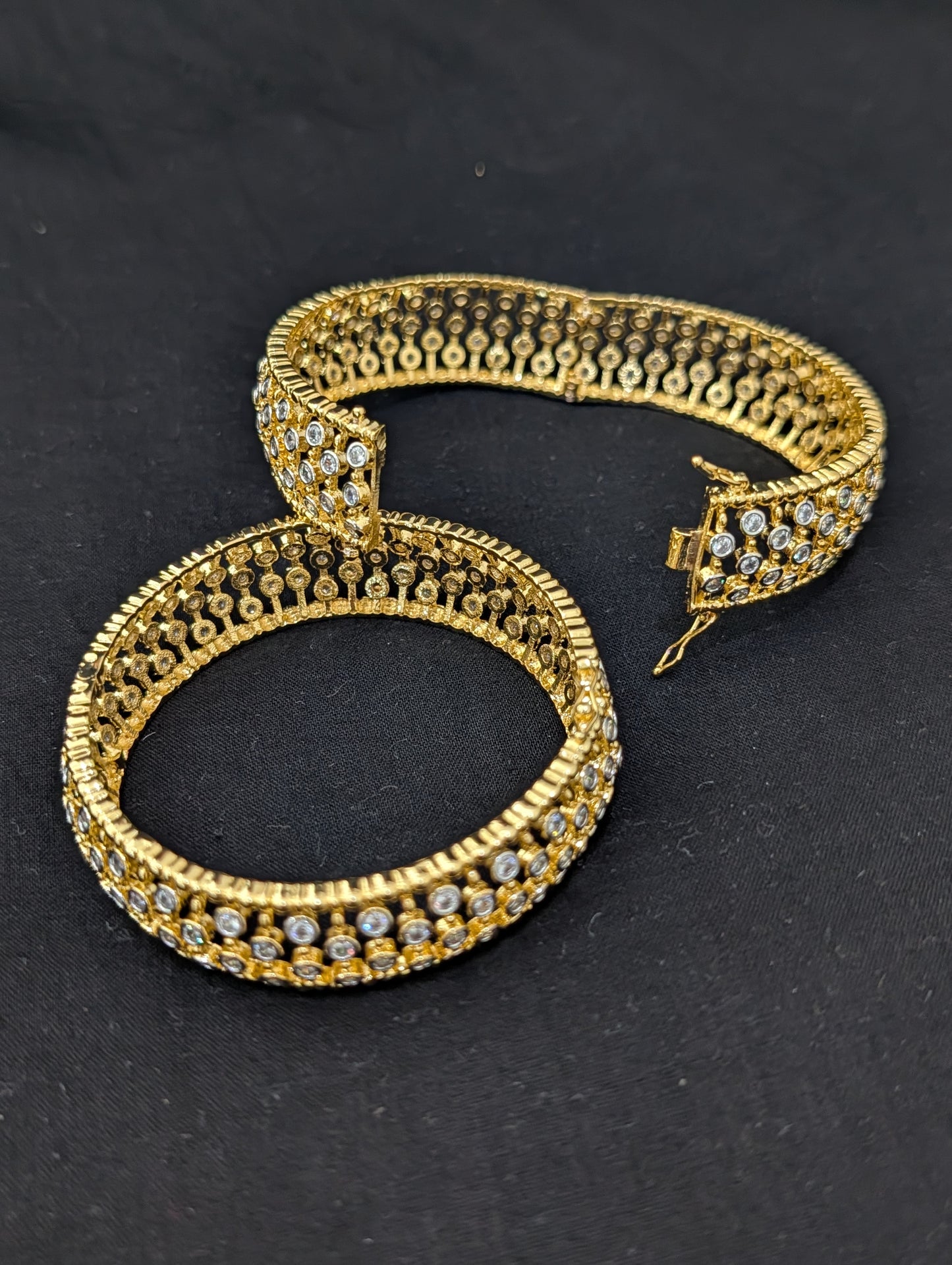 Dual tone one gram gold Broad CZ openable bangles