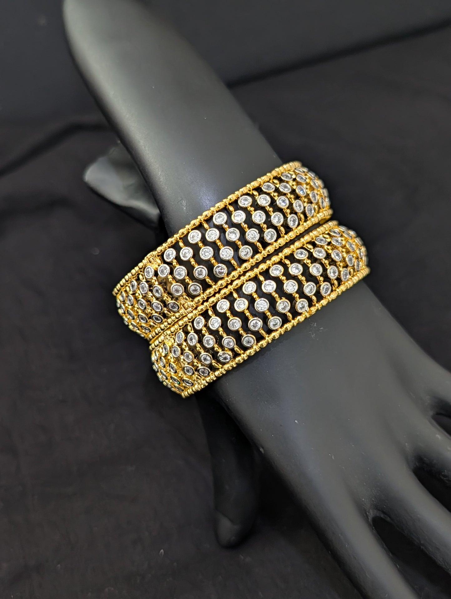 Dual tone one gram gold Broad CZ openable bangles