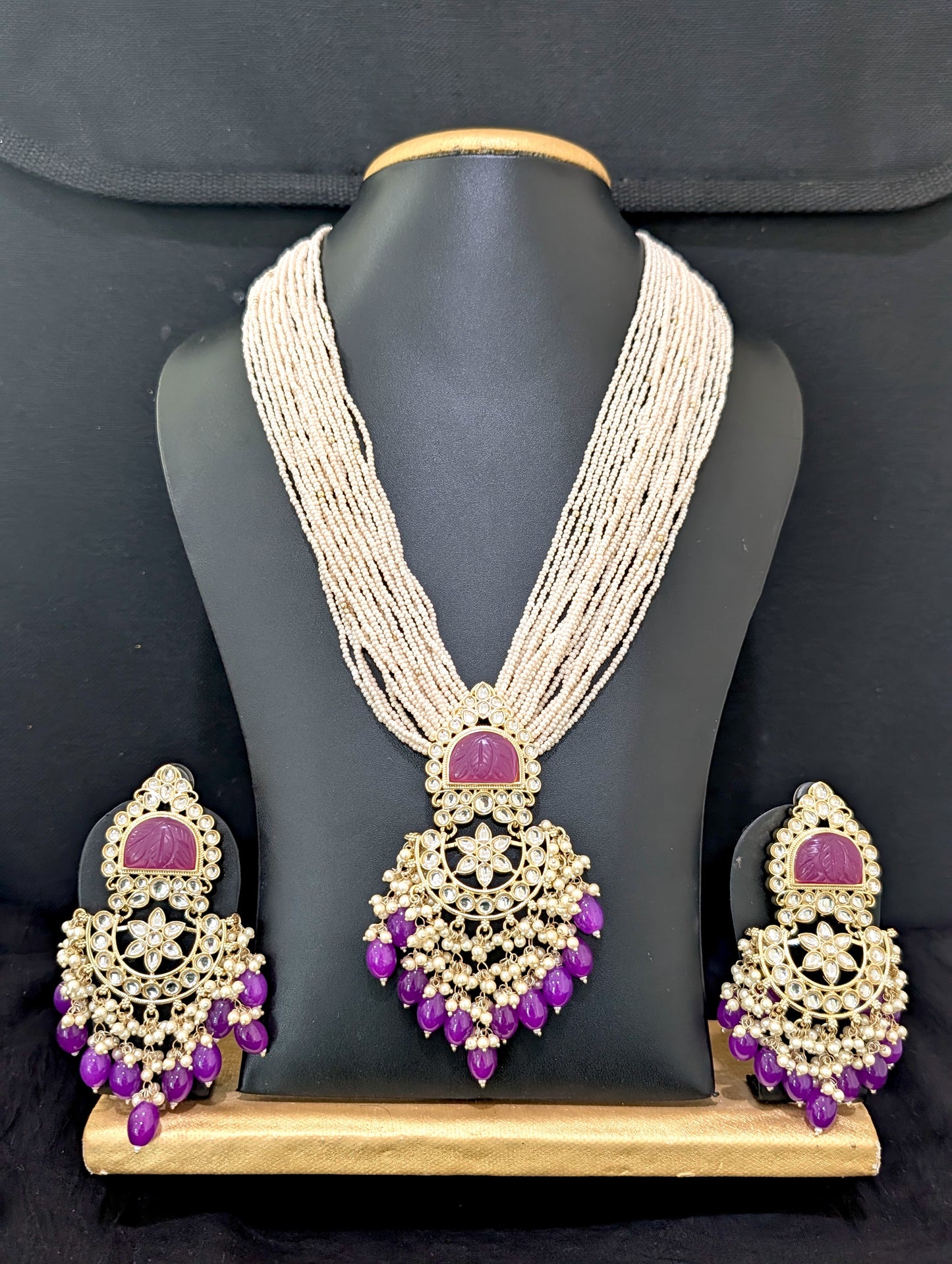 Colorful beaded Seed bead Long Chain and Earrings set