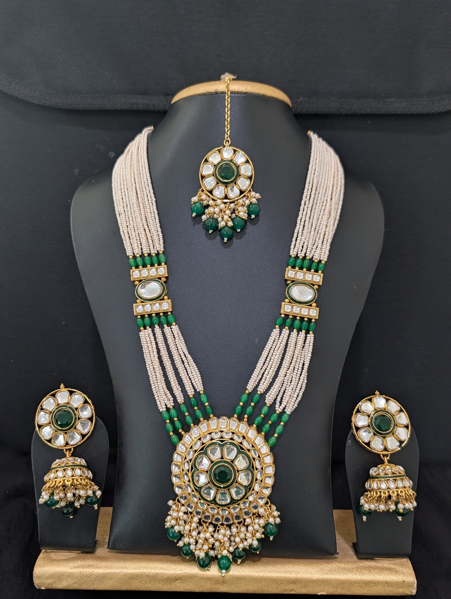 Glass kundan beaded Long Chain combo set