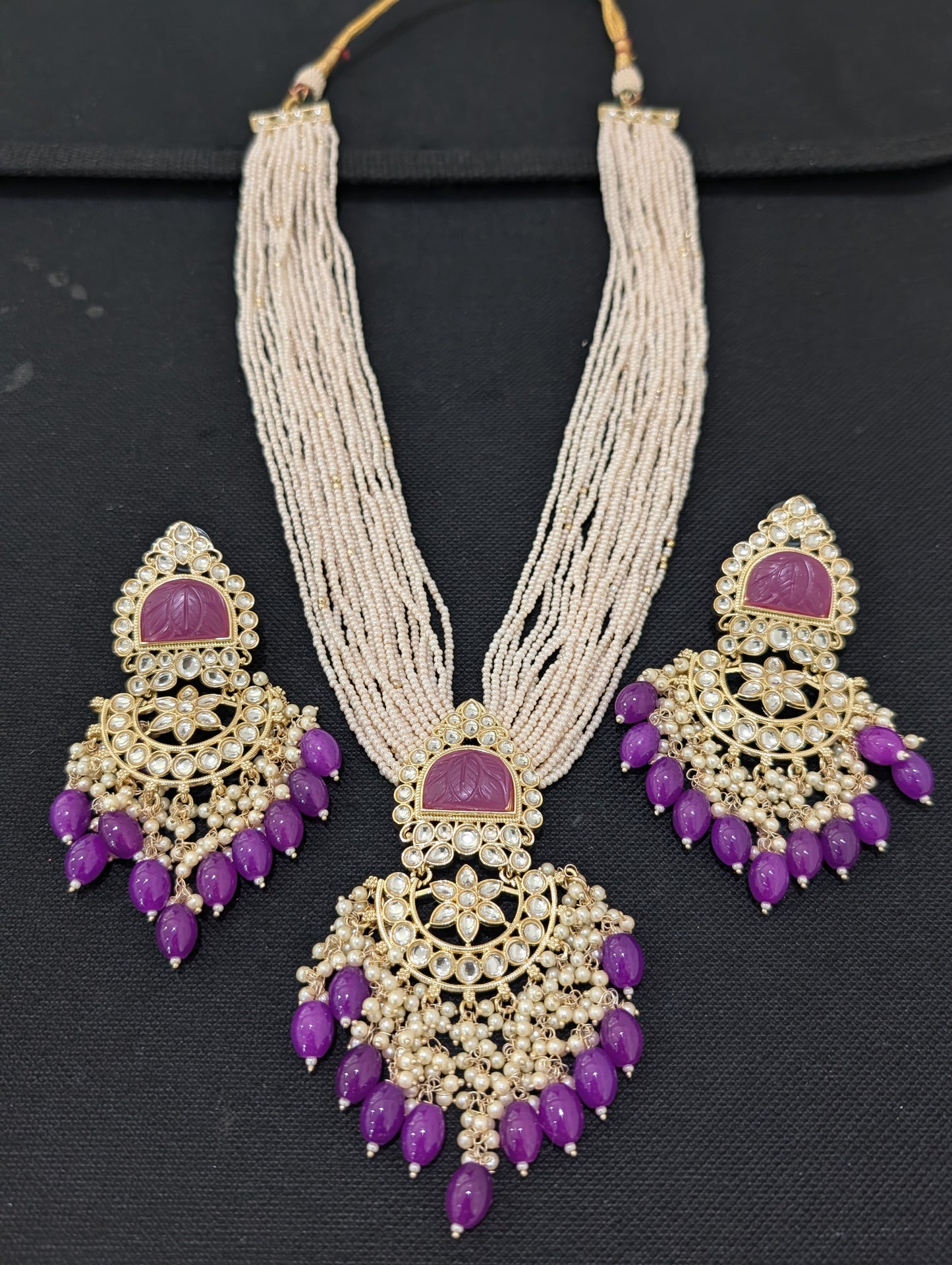 Colorful beaded Seed bead Long Chain and Earrings set