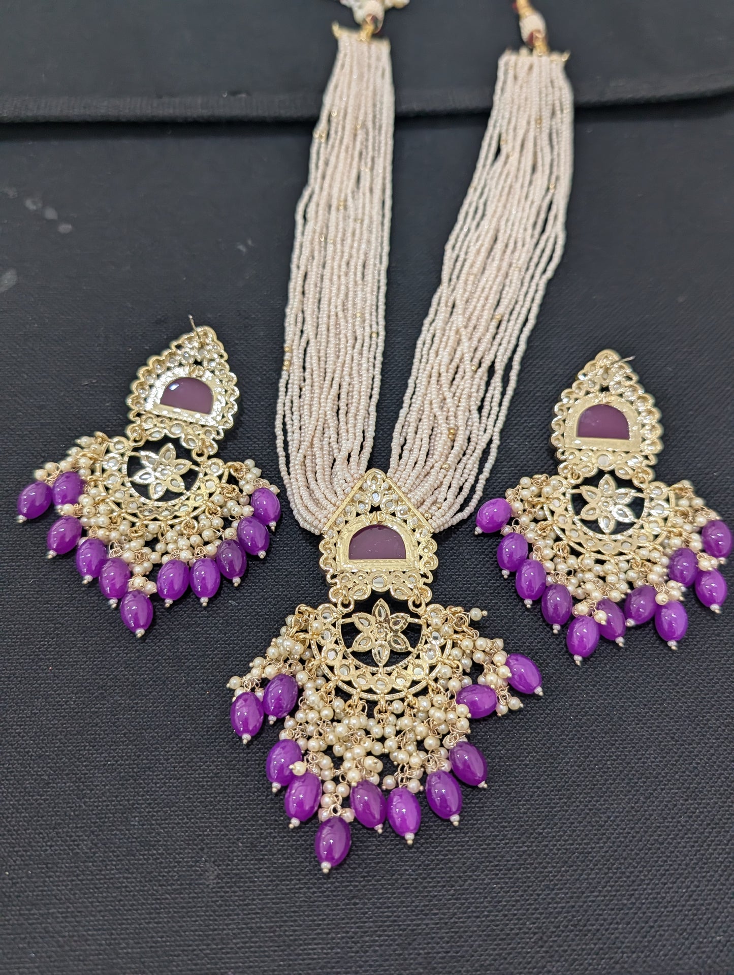 Colorful beaded Seed bead Long Chain and Earrings set
