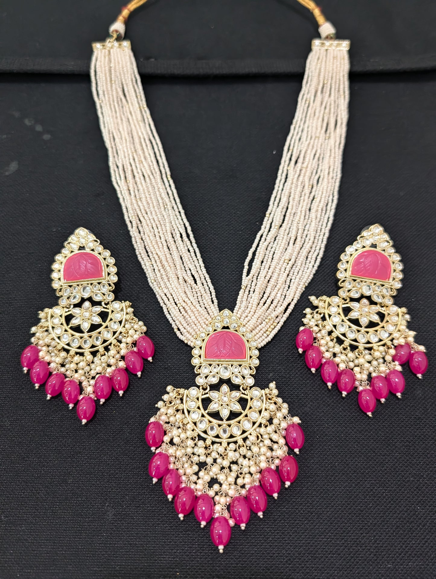 Colorful beaded Seed bead Long Chain and Earrings set
