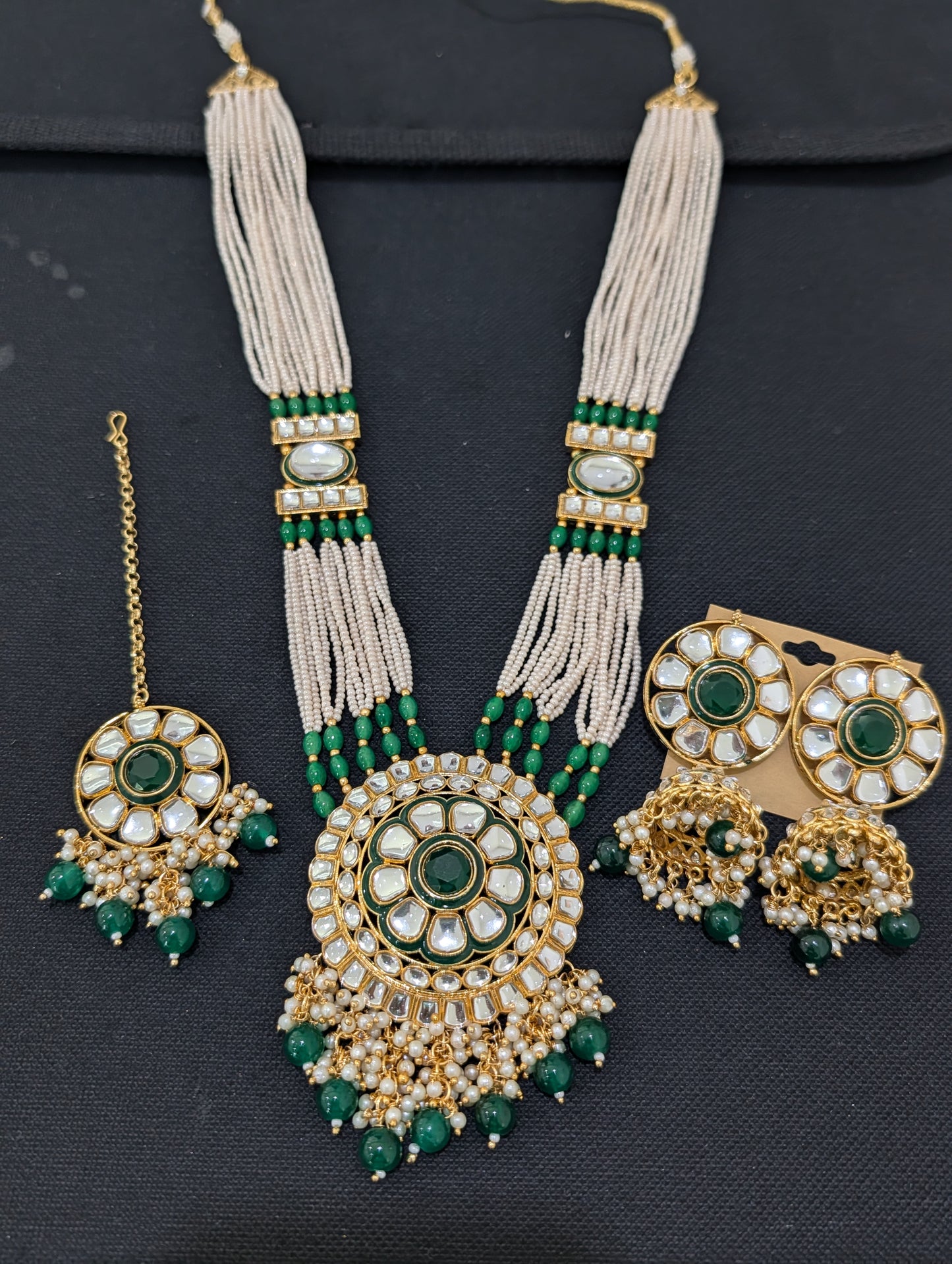 Glass kundan beaded Long Chain combo set