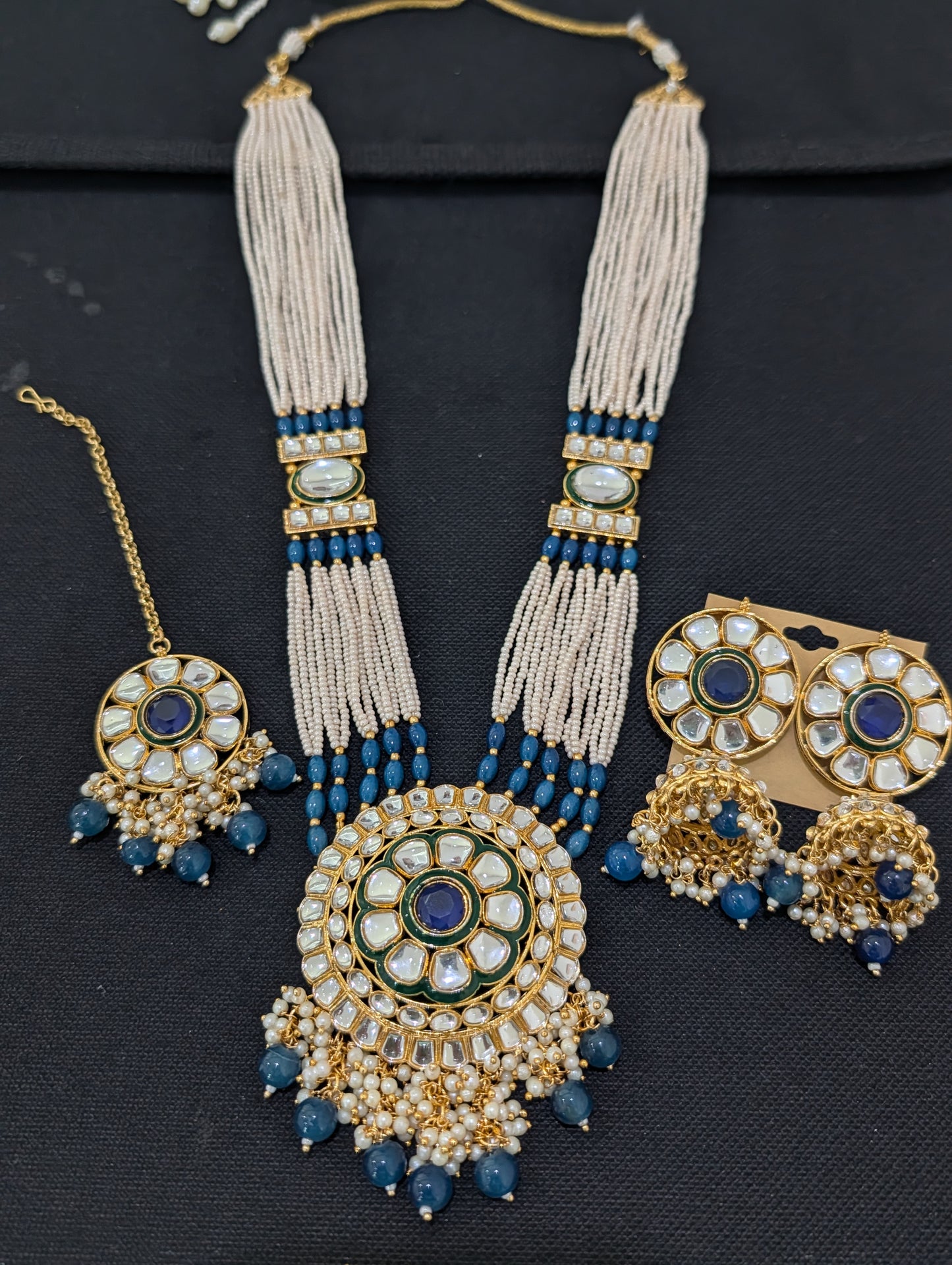 Glass kundan beaded Long Chain combo set