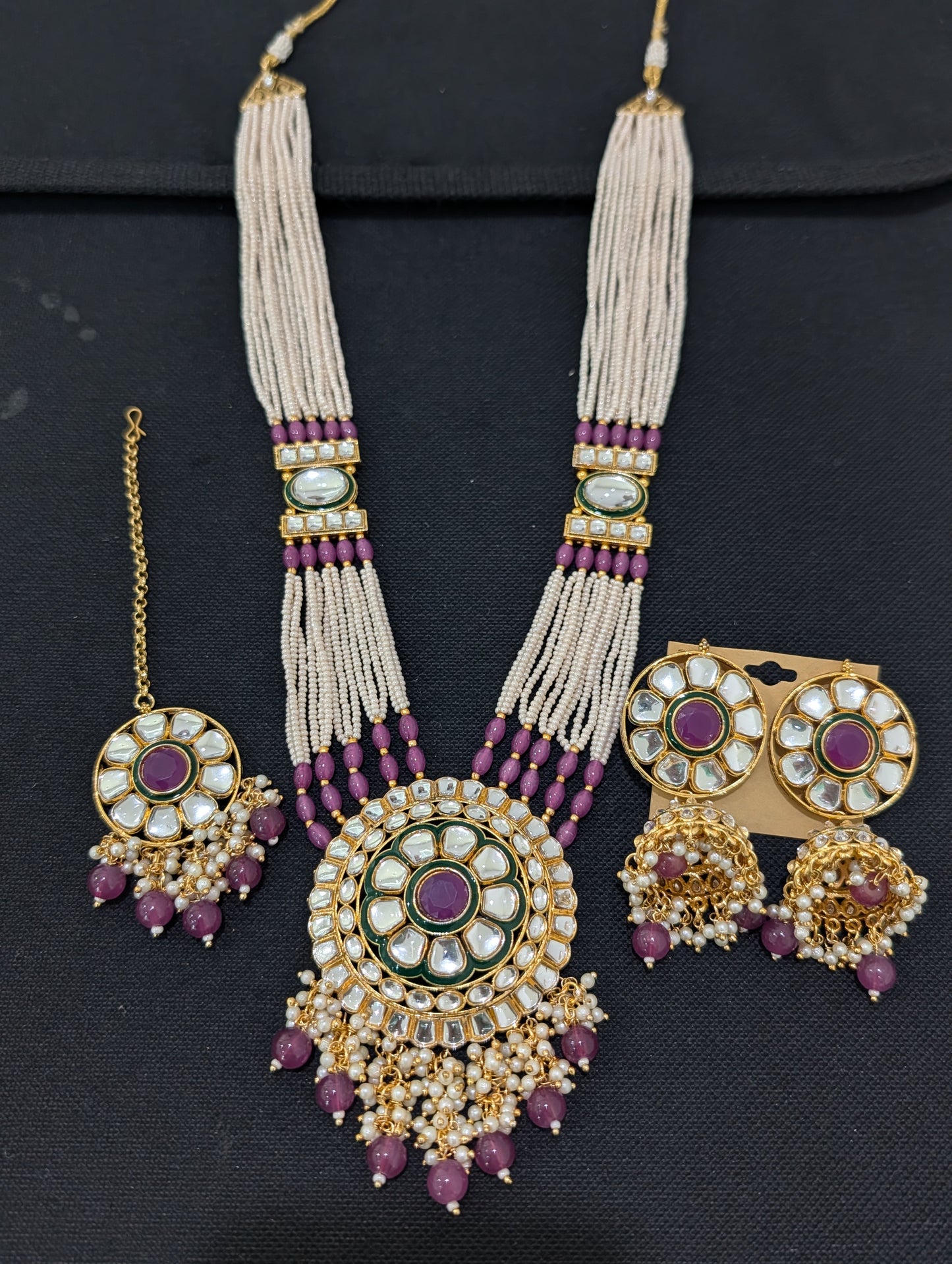 Glass kundan beaded Long Chain combo set