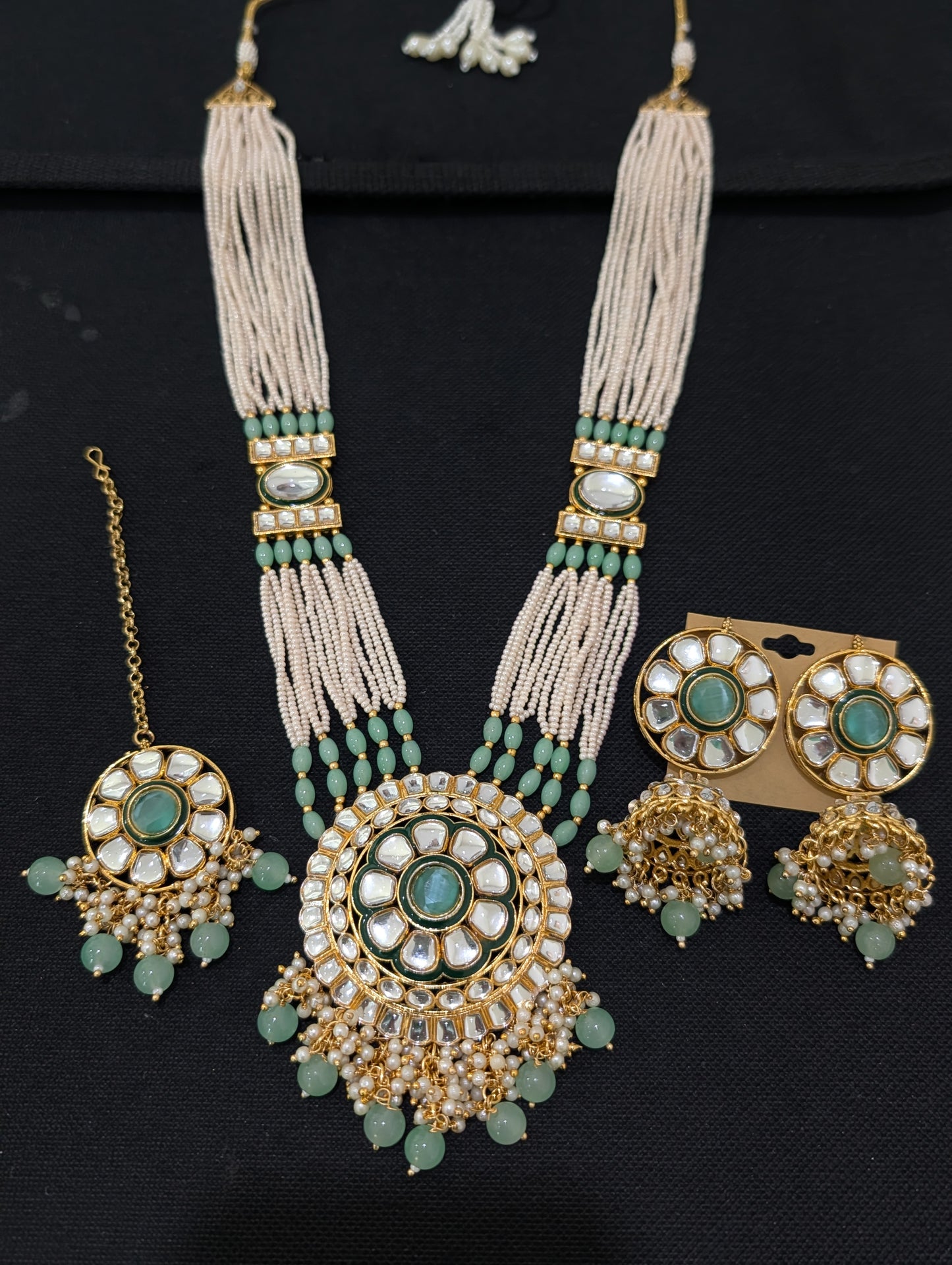 Glass kundan beaded Long Chain combo set
