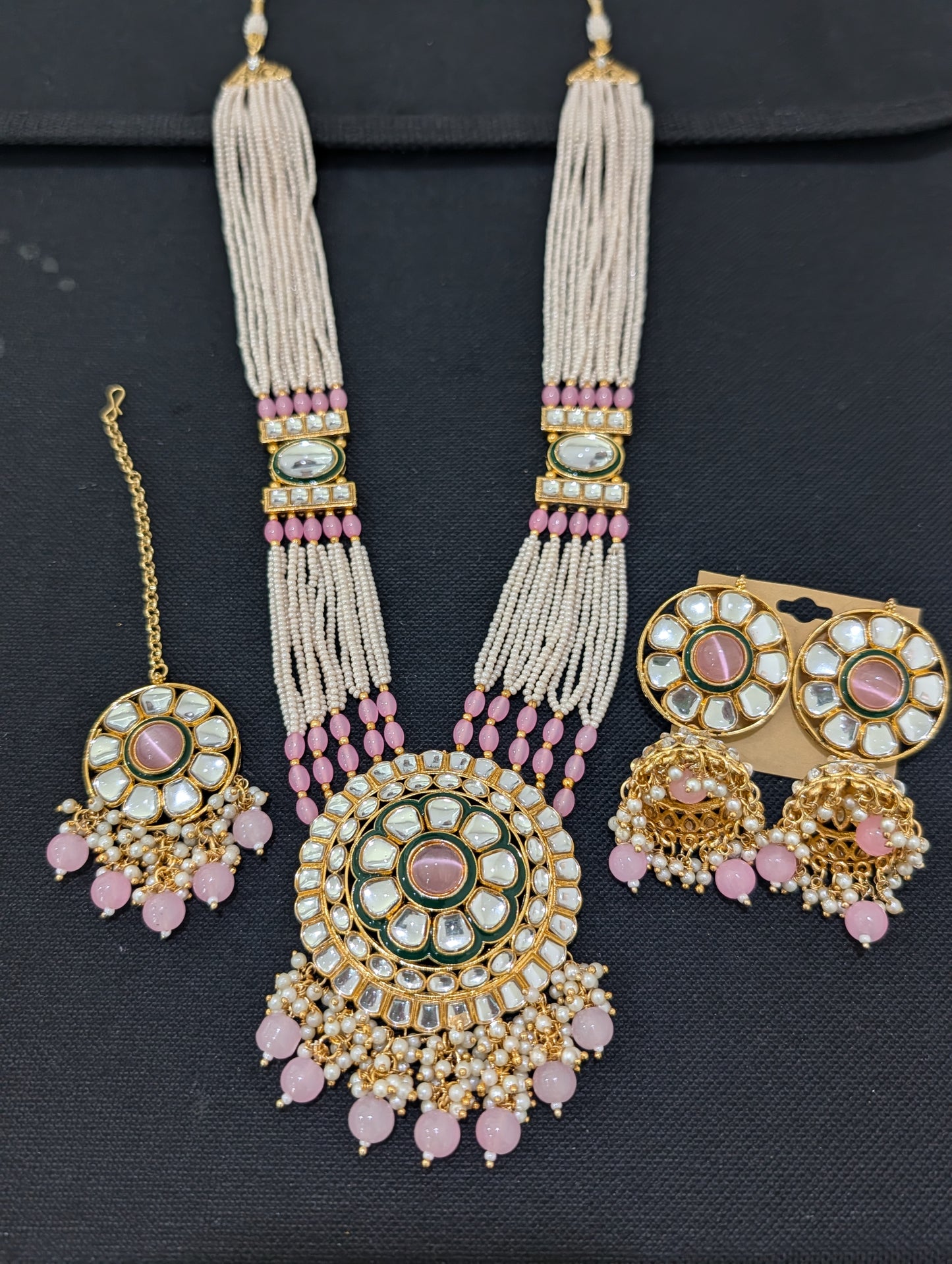 Glass kundan beaded Long Chain combo set