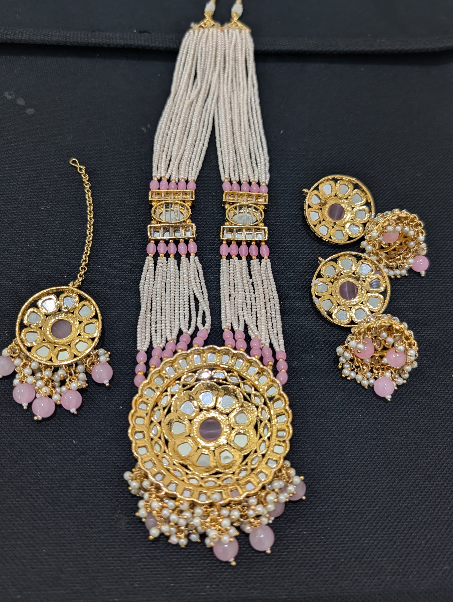 Glass kundan beaded Long Chain combo set