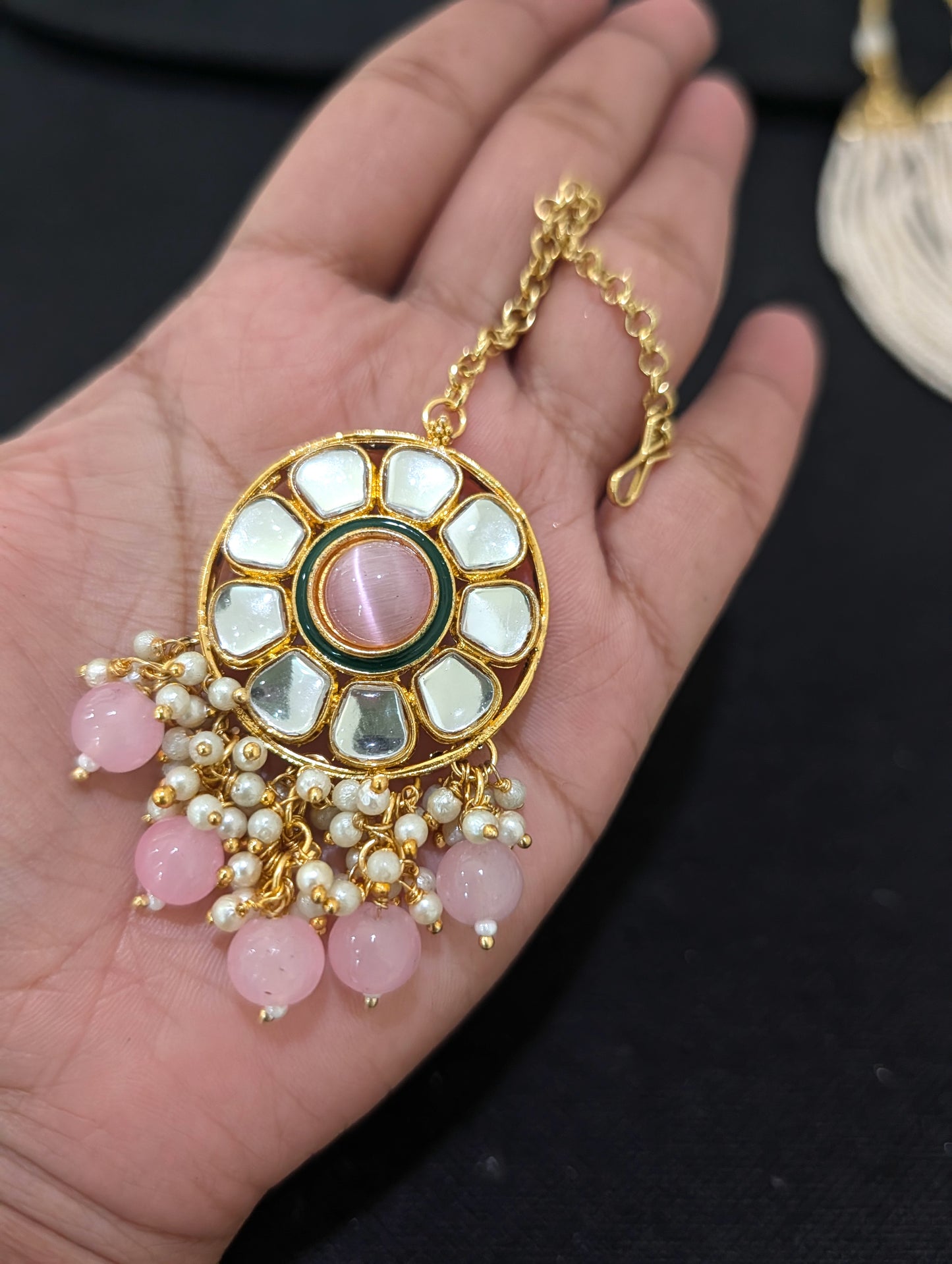 Glass kundan beaded Long Chain combo set