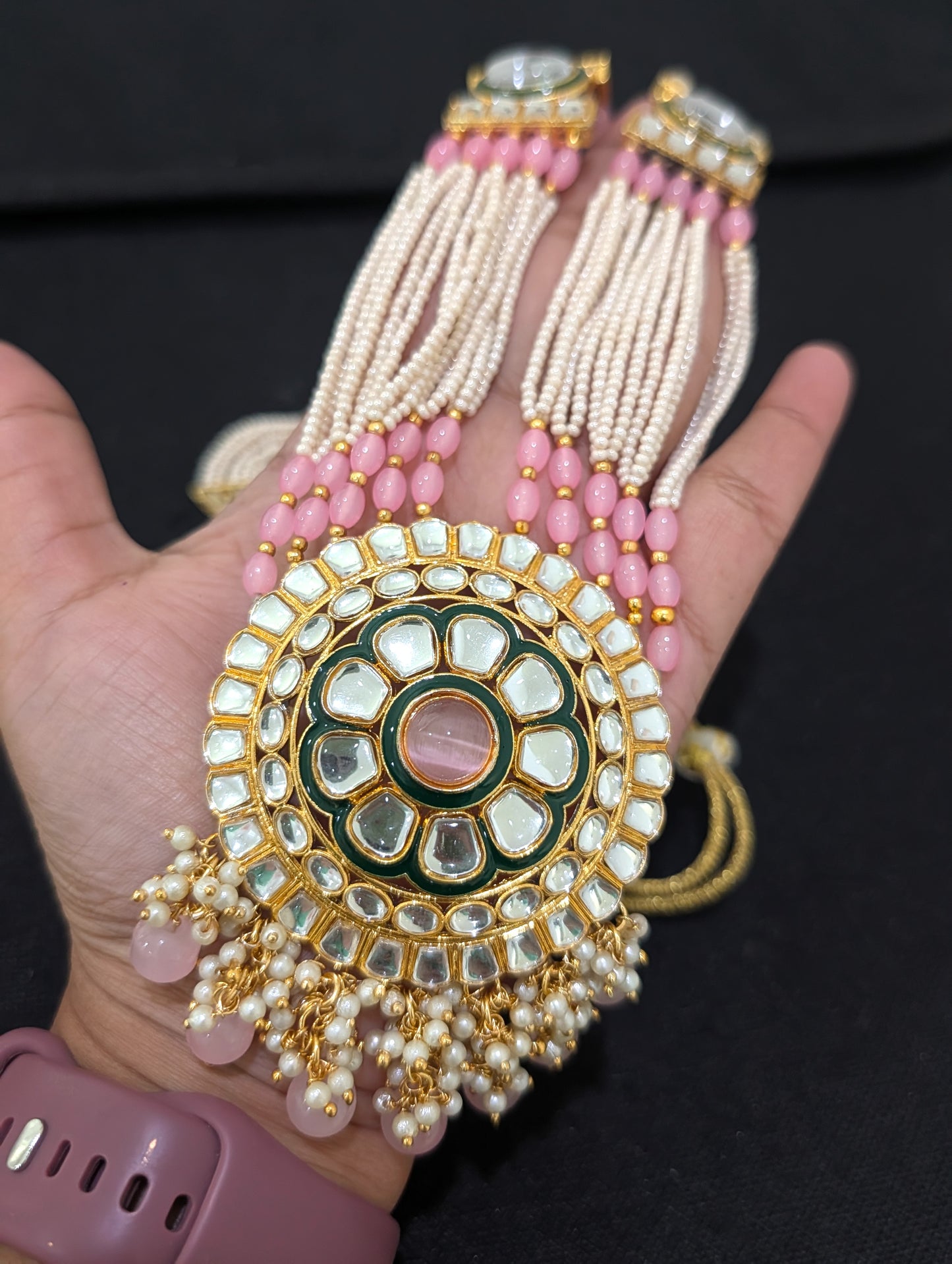 Glass kundan beaded Long Chain combo set