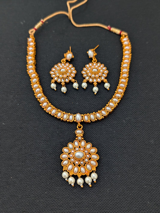 Orange gold plated Pearl Choker set