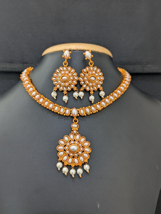 Orange gold plated Pearl Choker set