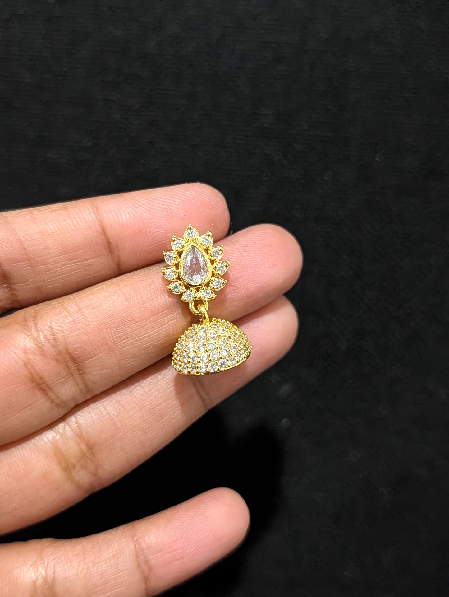 White CZ Small Jhumka Earrings - Simpliful