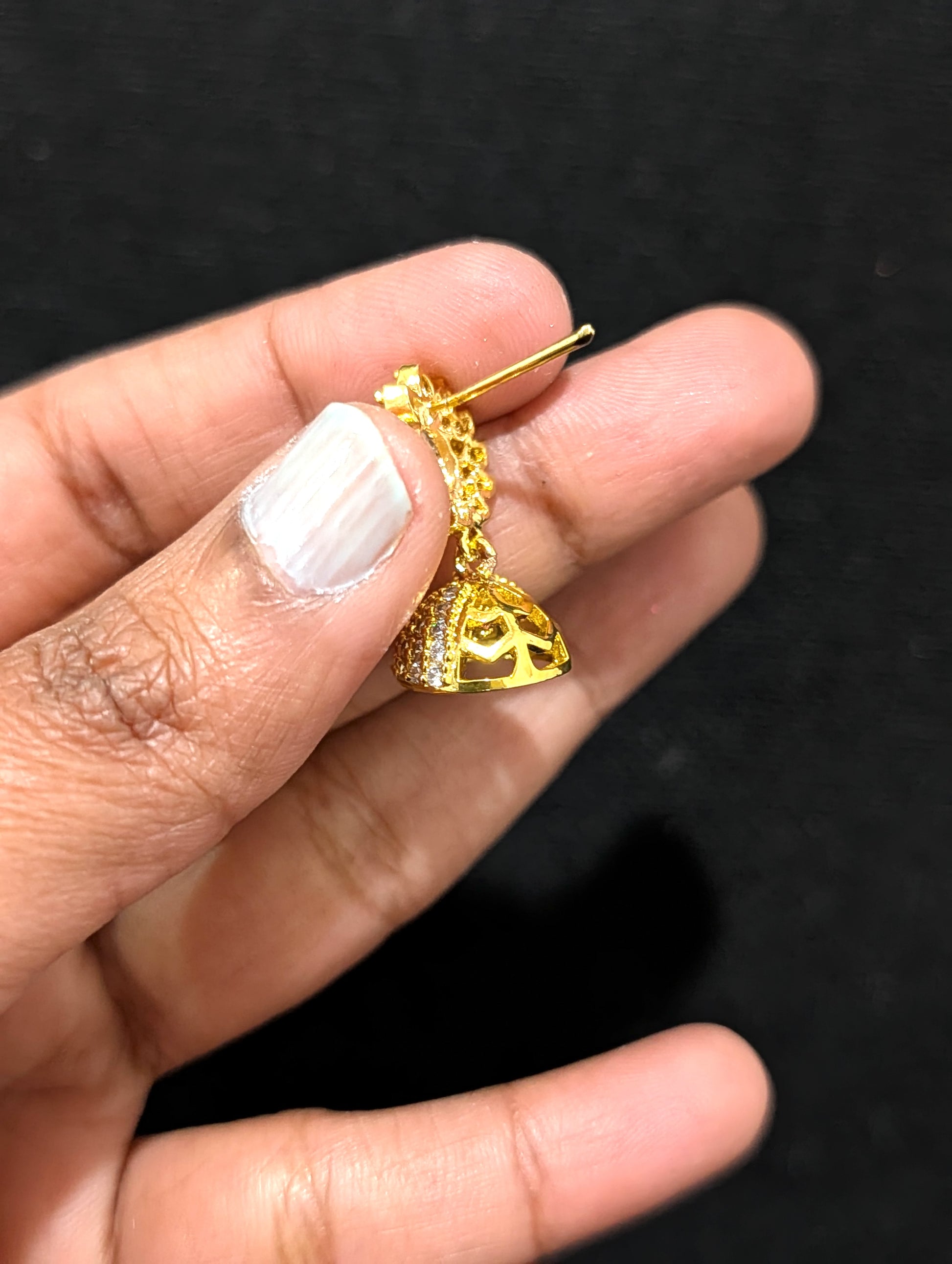 White CZ Small Jhumka Earrings - Simpliful