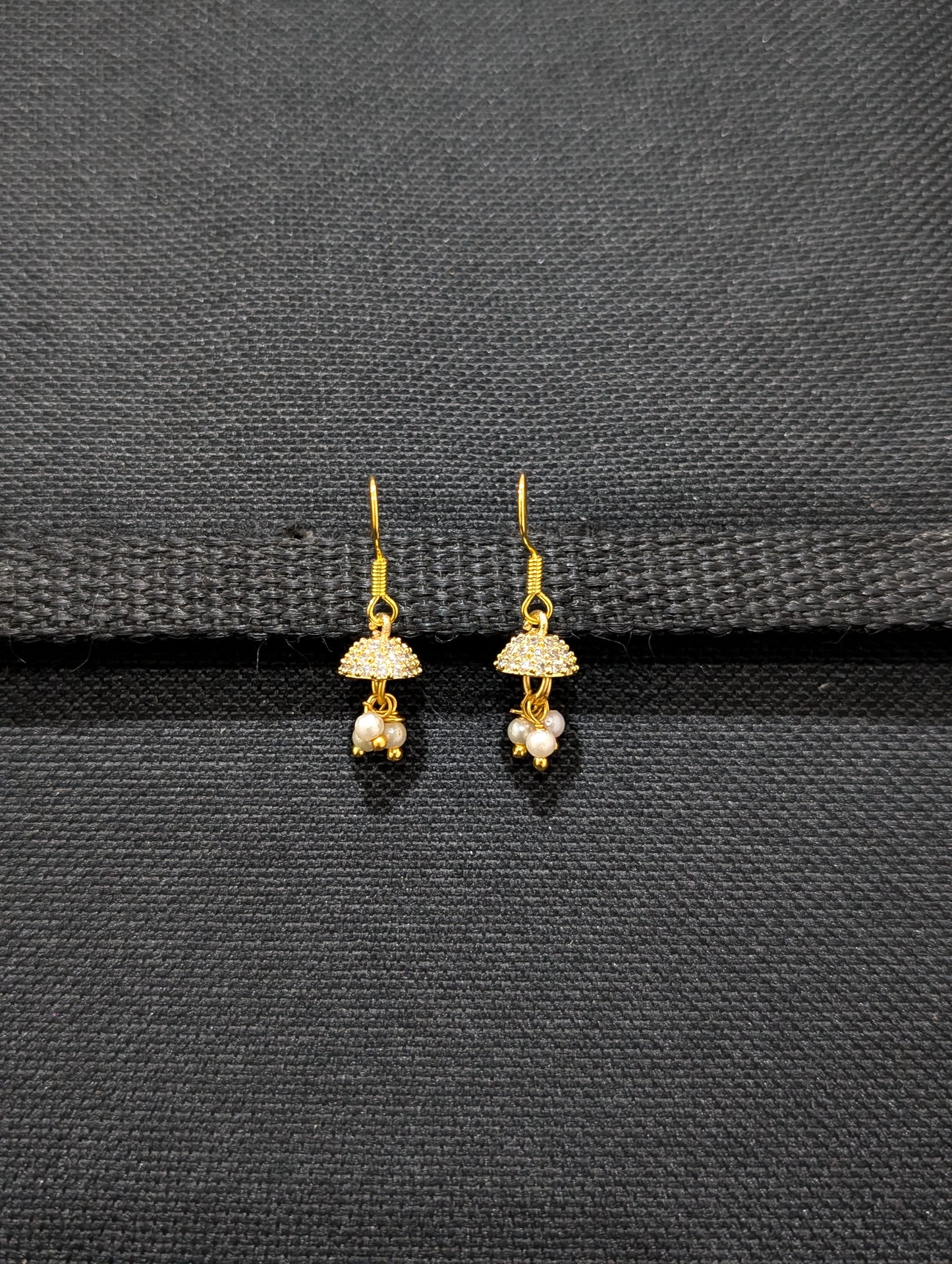 White CZ mini hook Jhumka Earrings - Simpliful