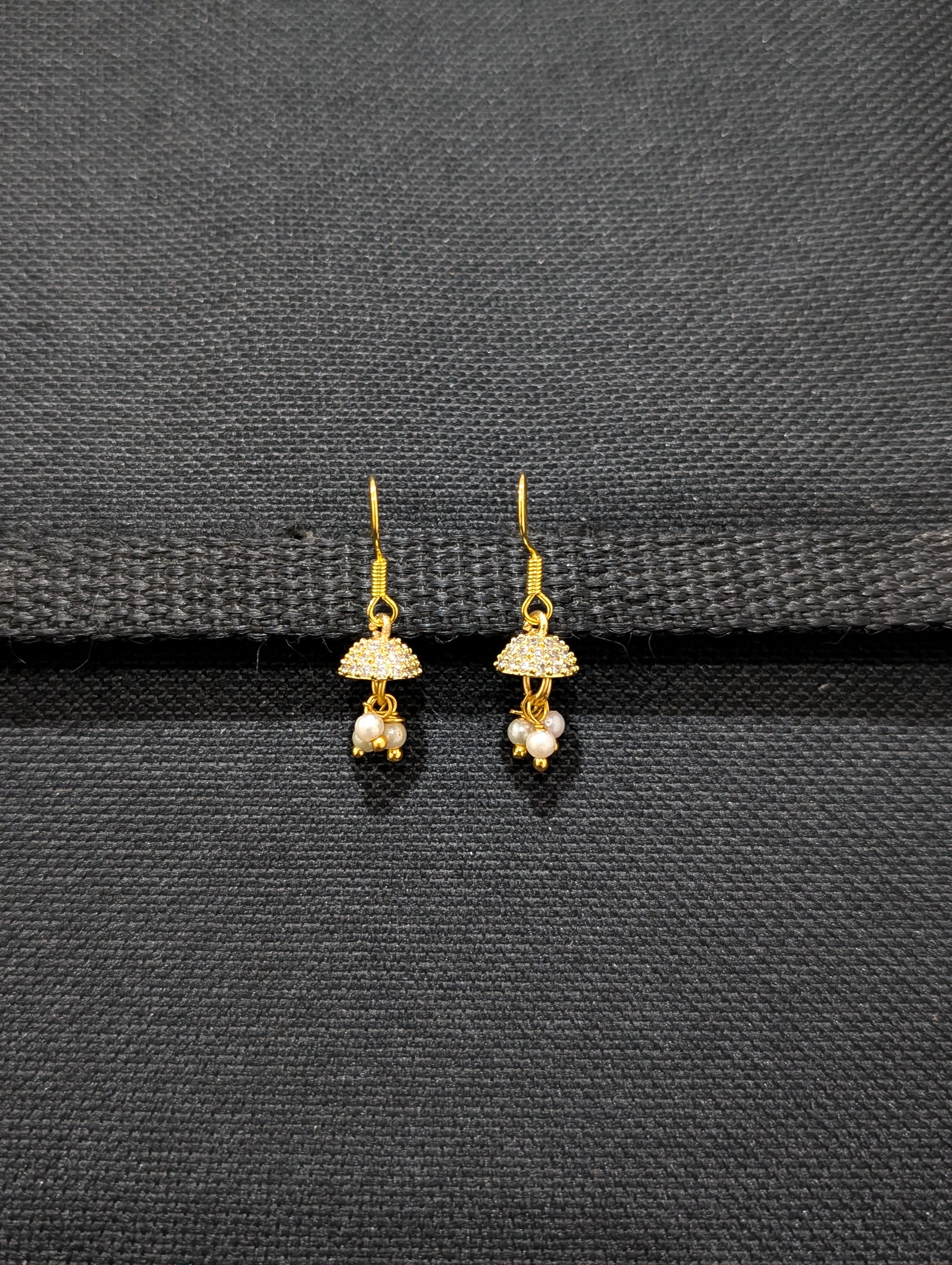 White CZ mini hook Jhumka Earrings - Simpliful