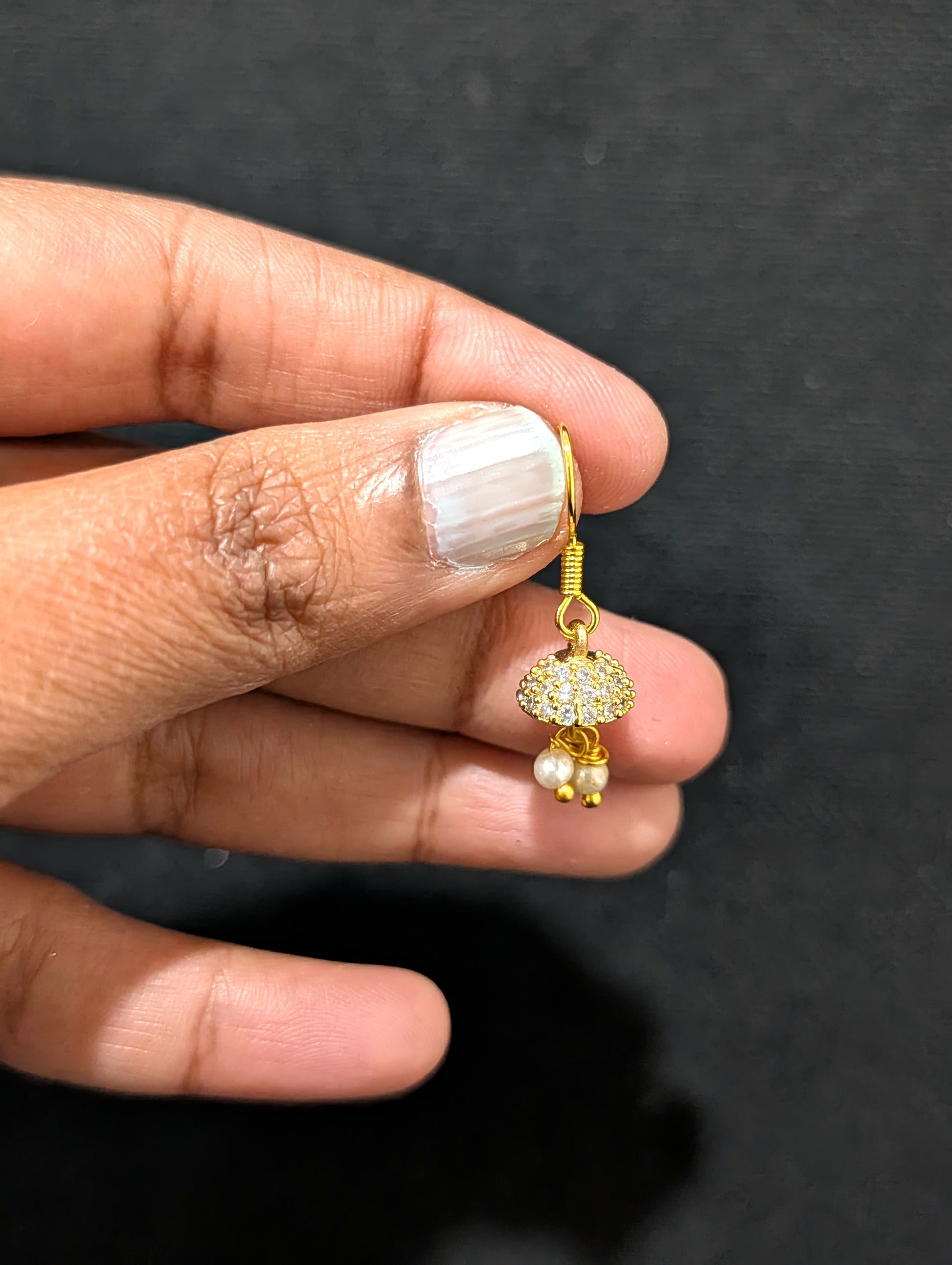 White CZ mini hook Jhumka Earrings - Simpliful