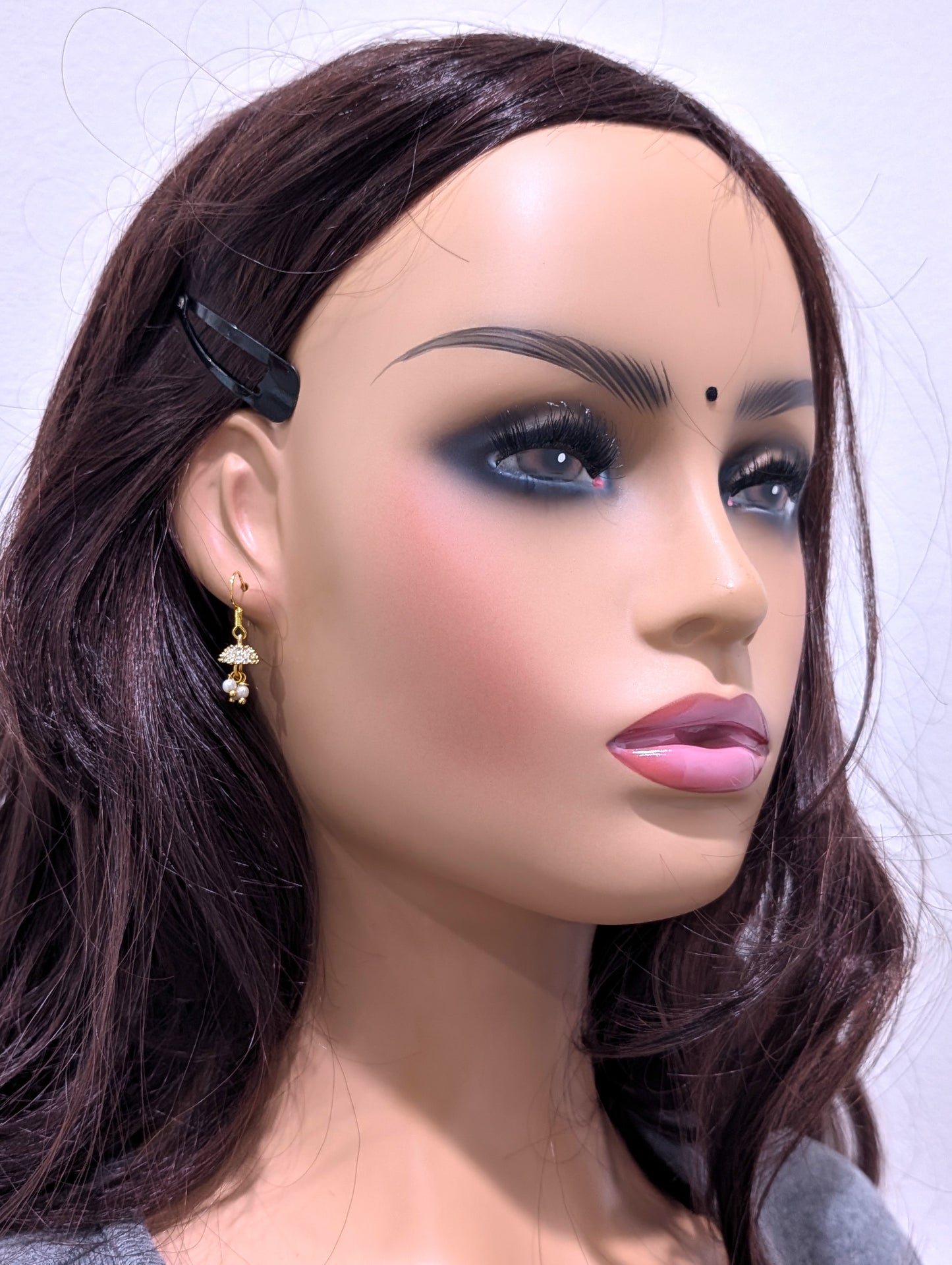 White CZ mini hook Jhumka Earrings - Simpliful