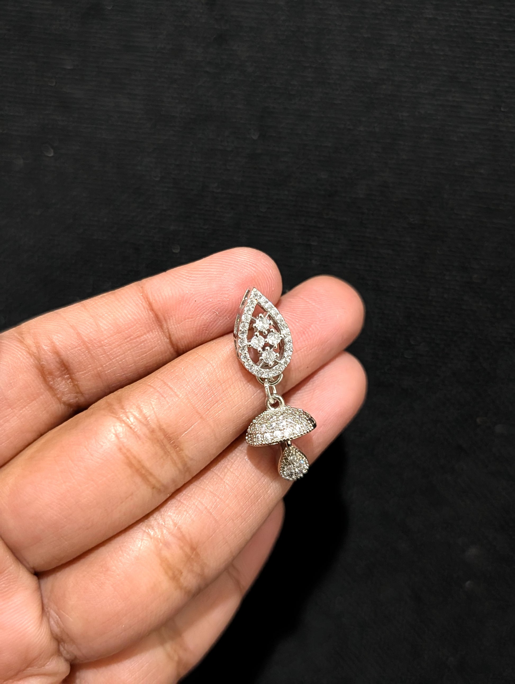 White gold plated Teardrop Jhumka Earrings - Simpliful