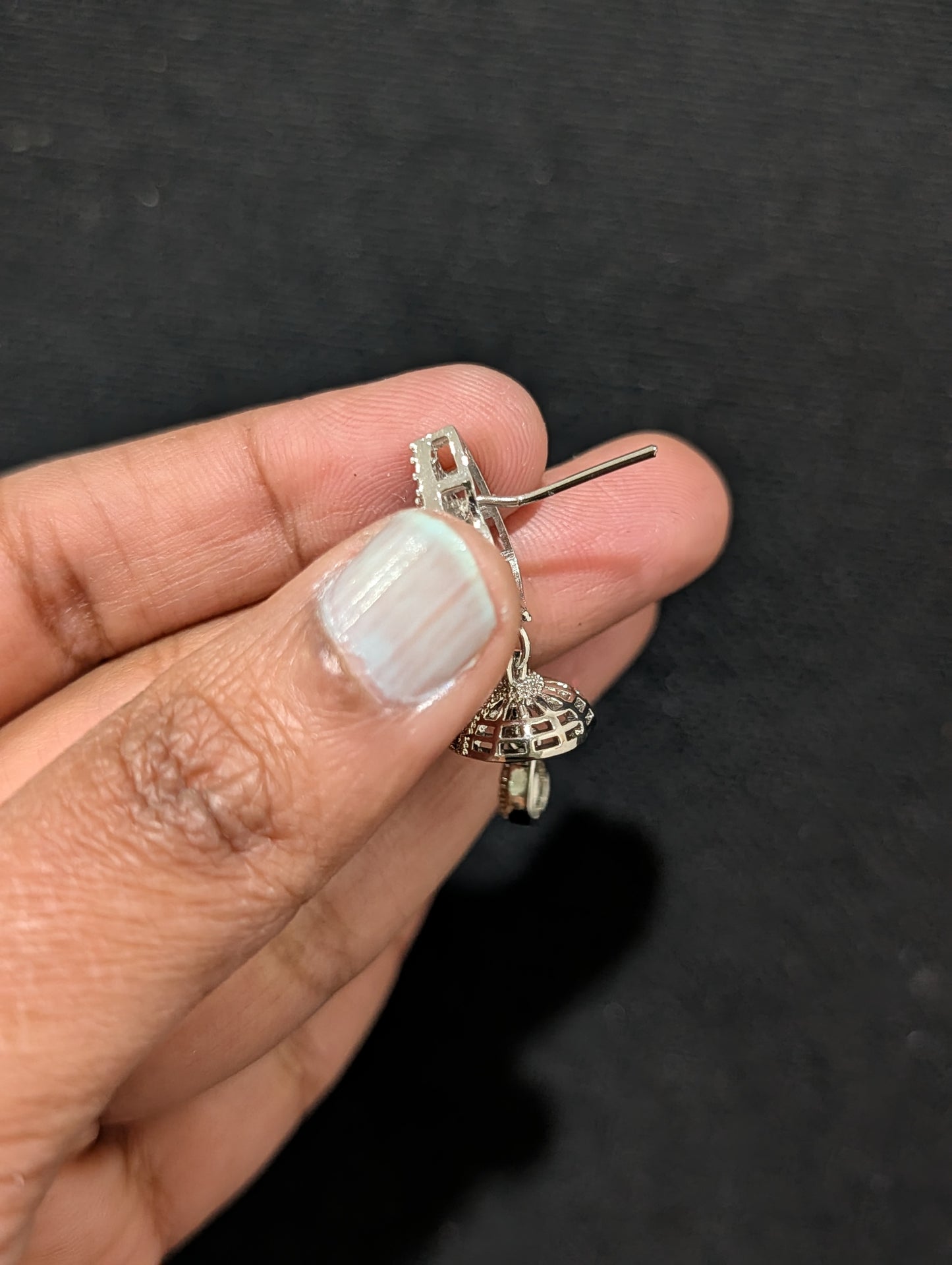 White gold plated Teardrop Jhumka Earrings - Simpliful
