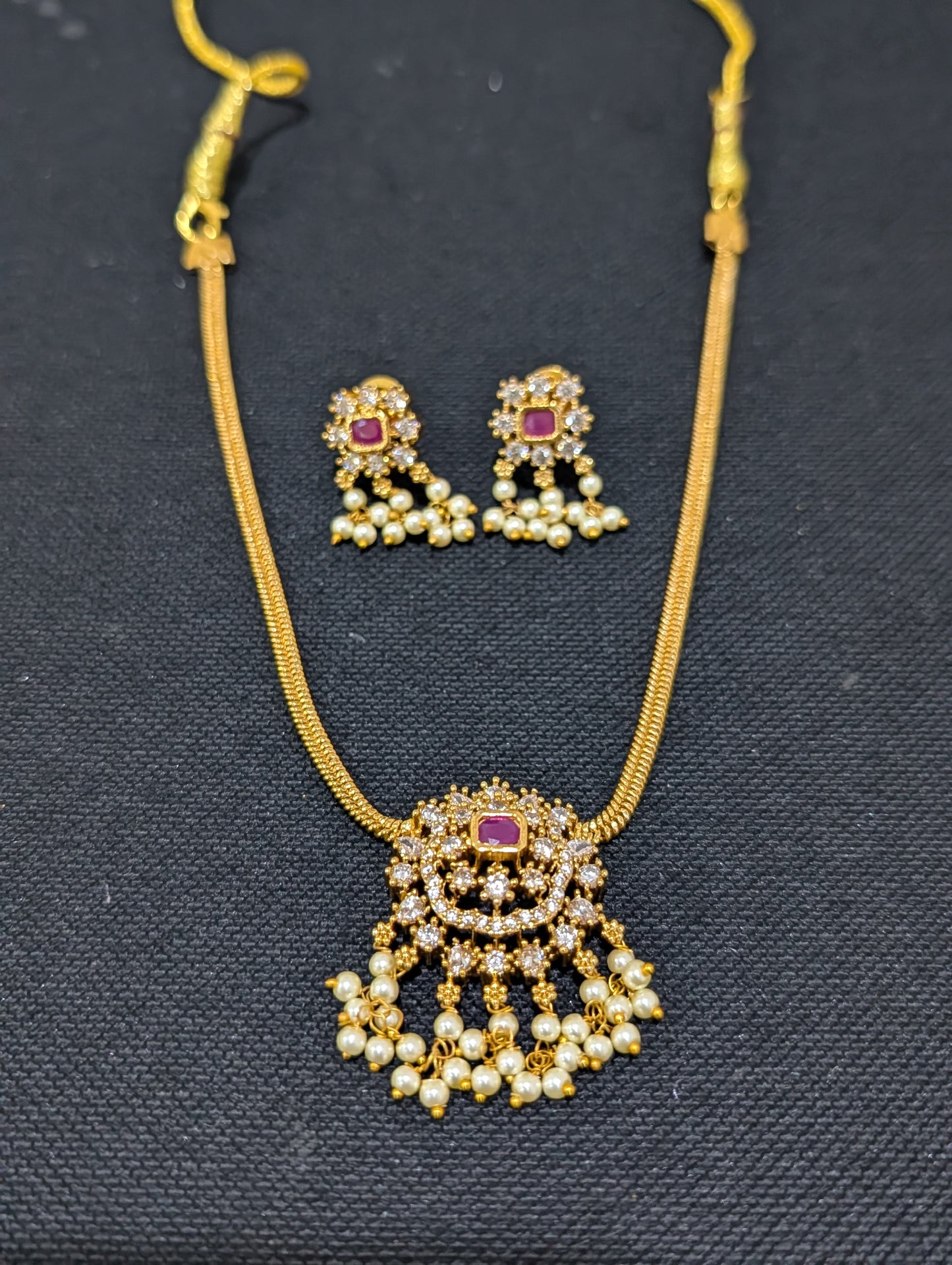 Adigai style CZ Choker Necklace set - Simpliful