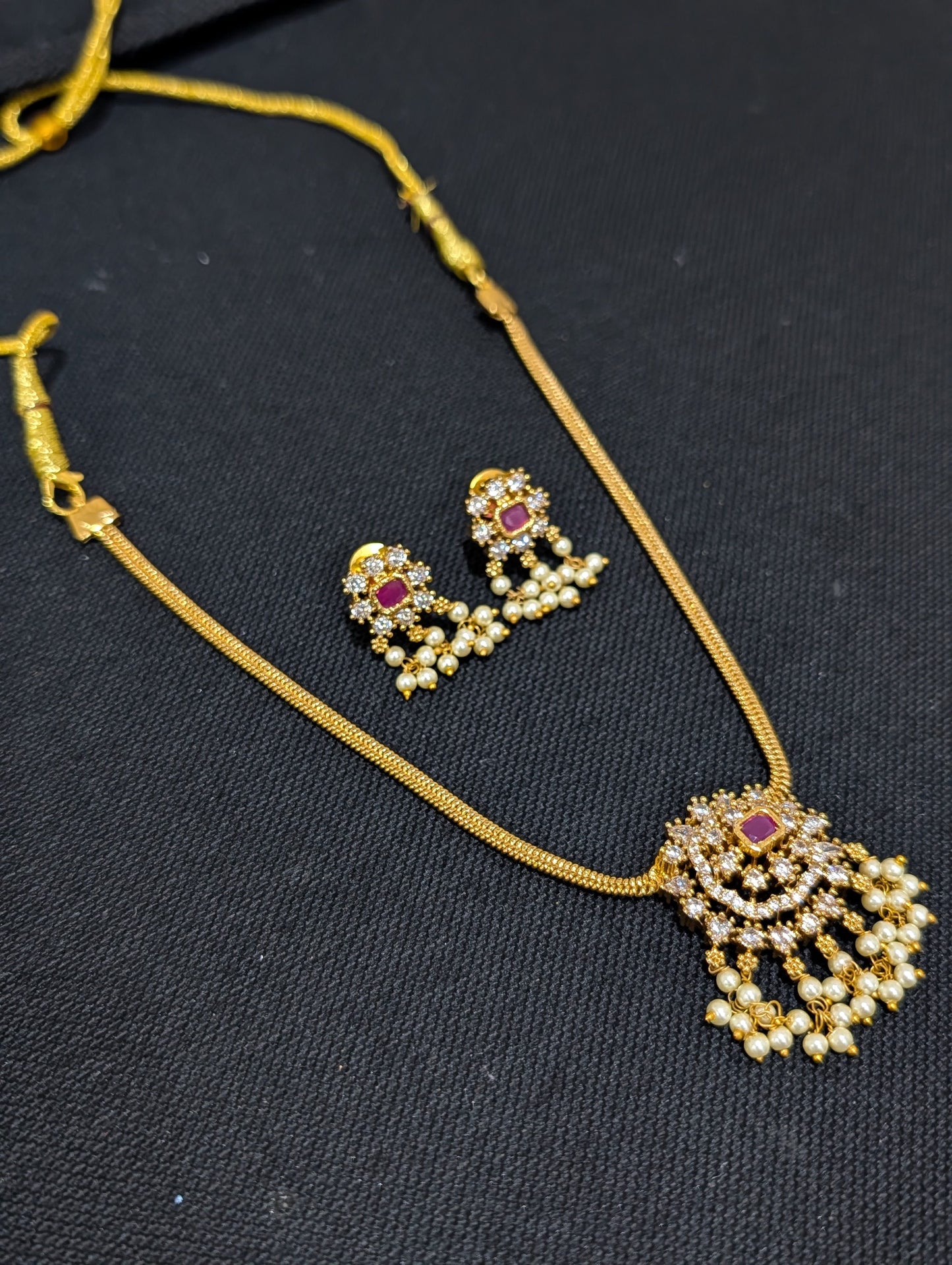 Adigai style CZ Choker Necklace set - Simpliful