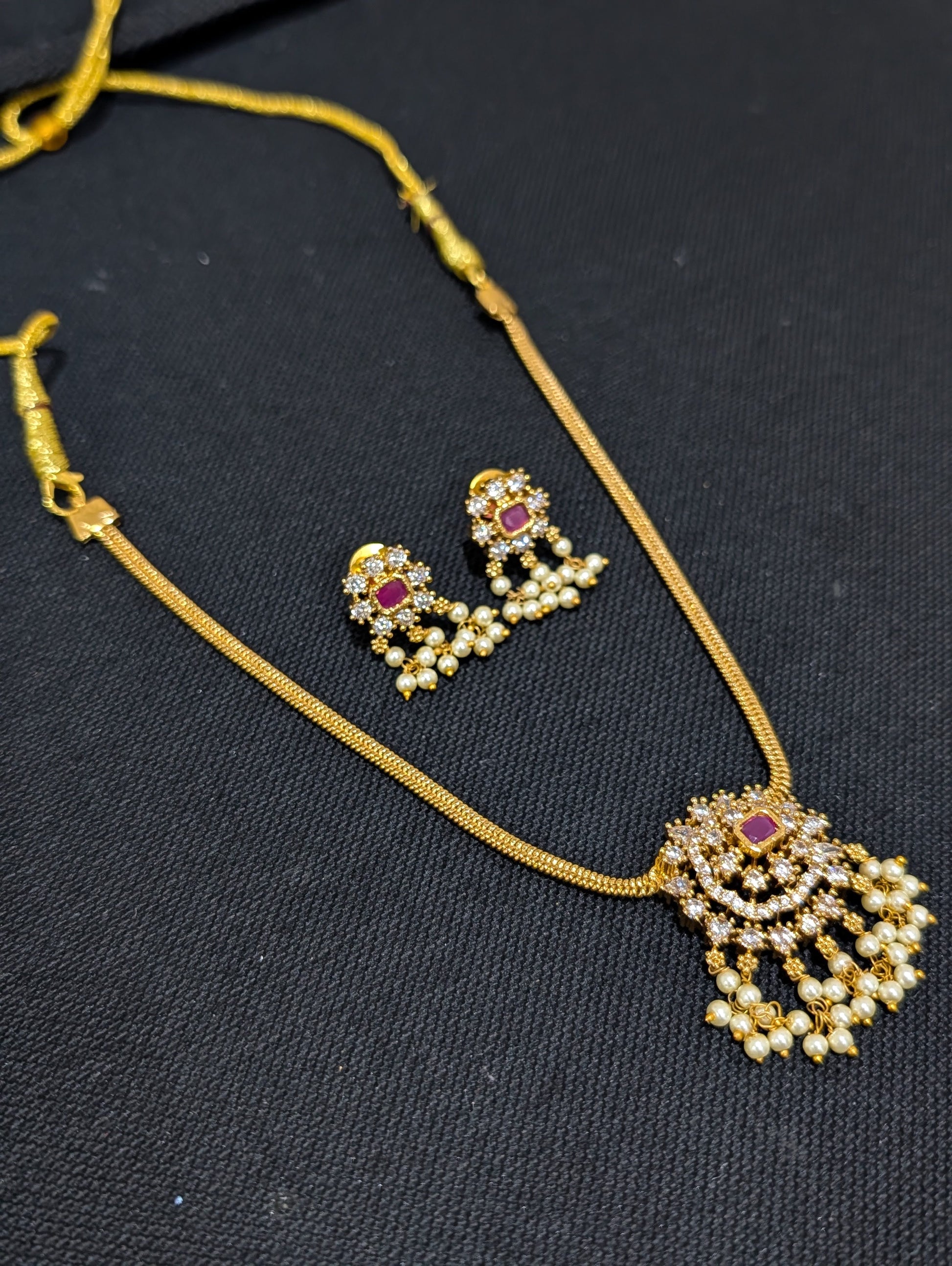 Adigai style CZ Choker Necklace set - Simpliful