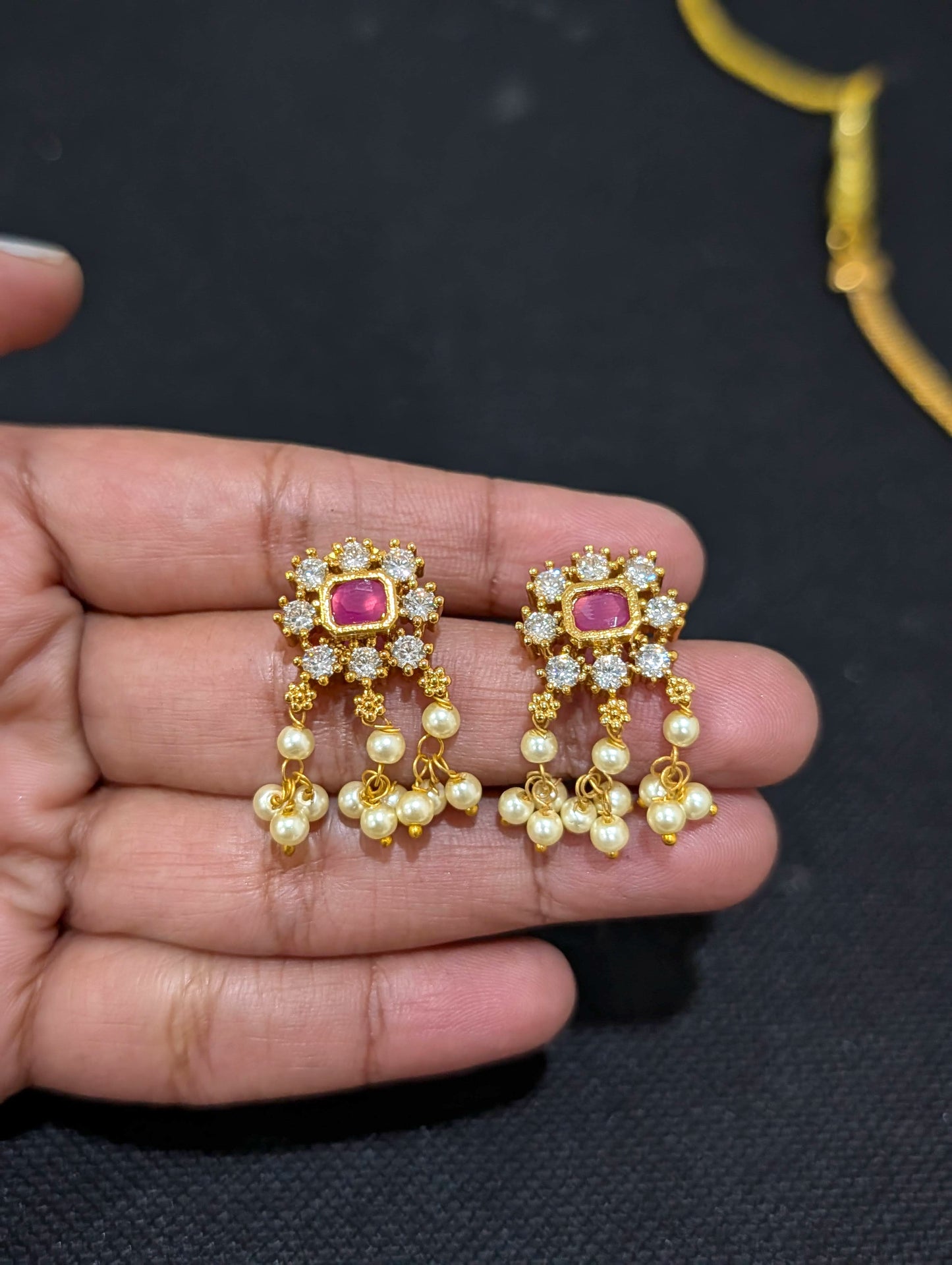 Adigai style CZ Choker Necklace set - Simpliful