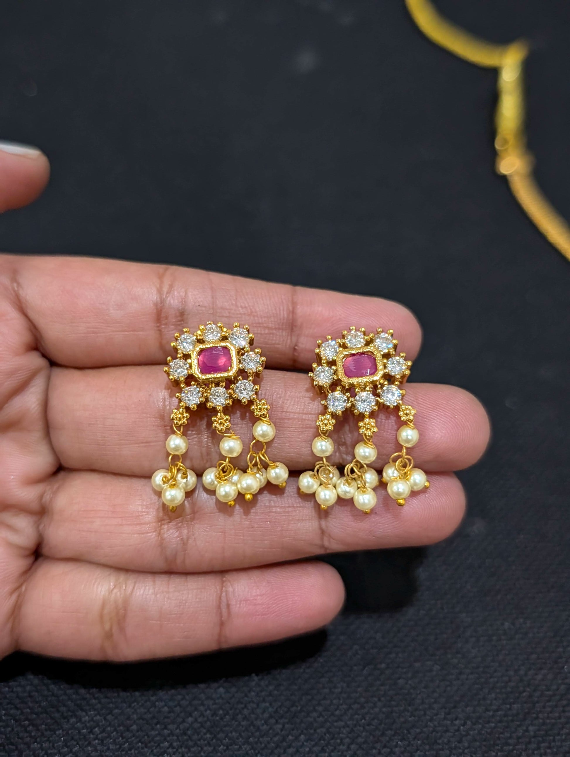 Adigai style CZ Choker Necklace set - Simpliful