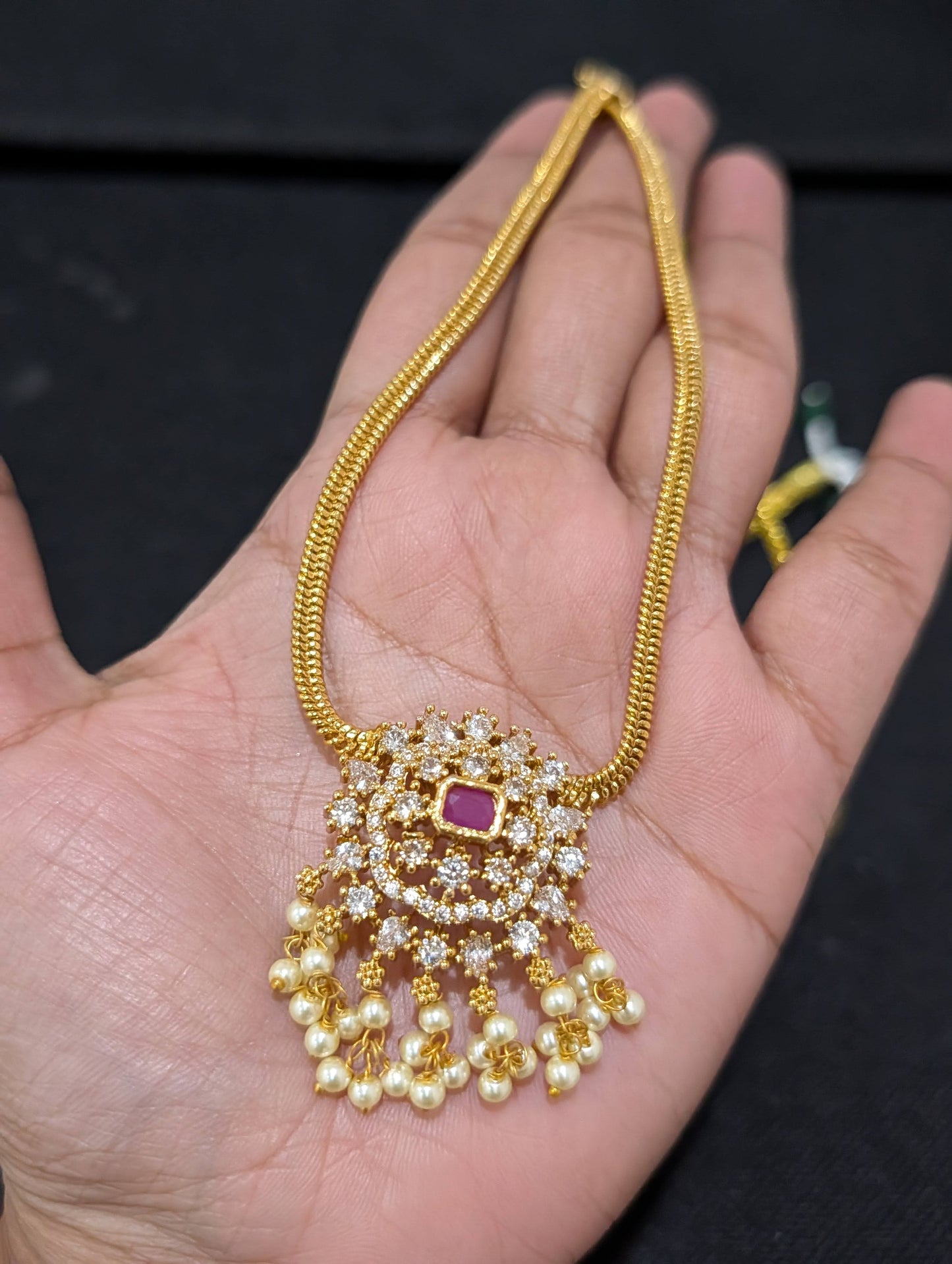 Adigai style CZ Choker Necklace set - Simpliful