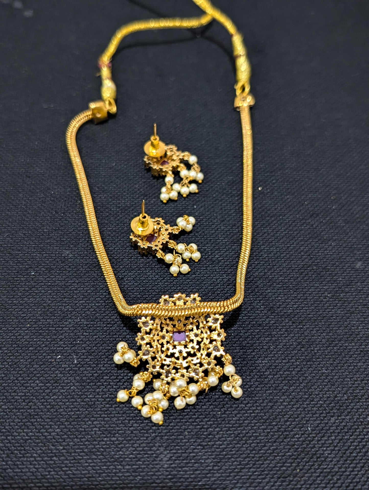 Adigai style CZ Choker Necklace set - Simpliful