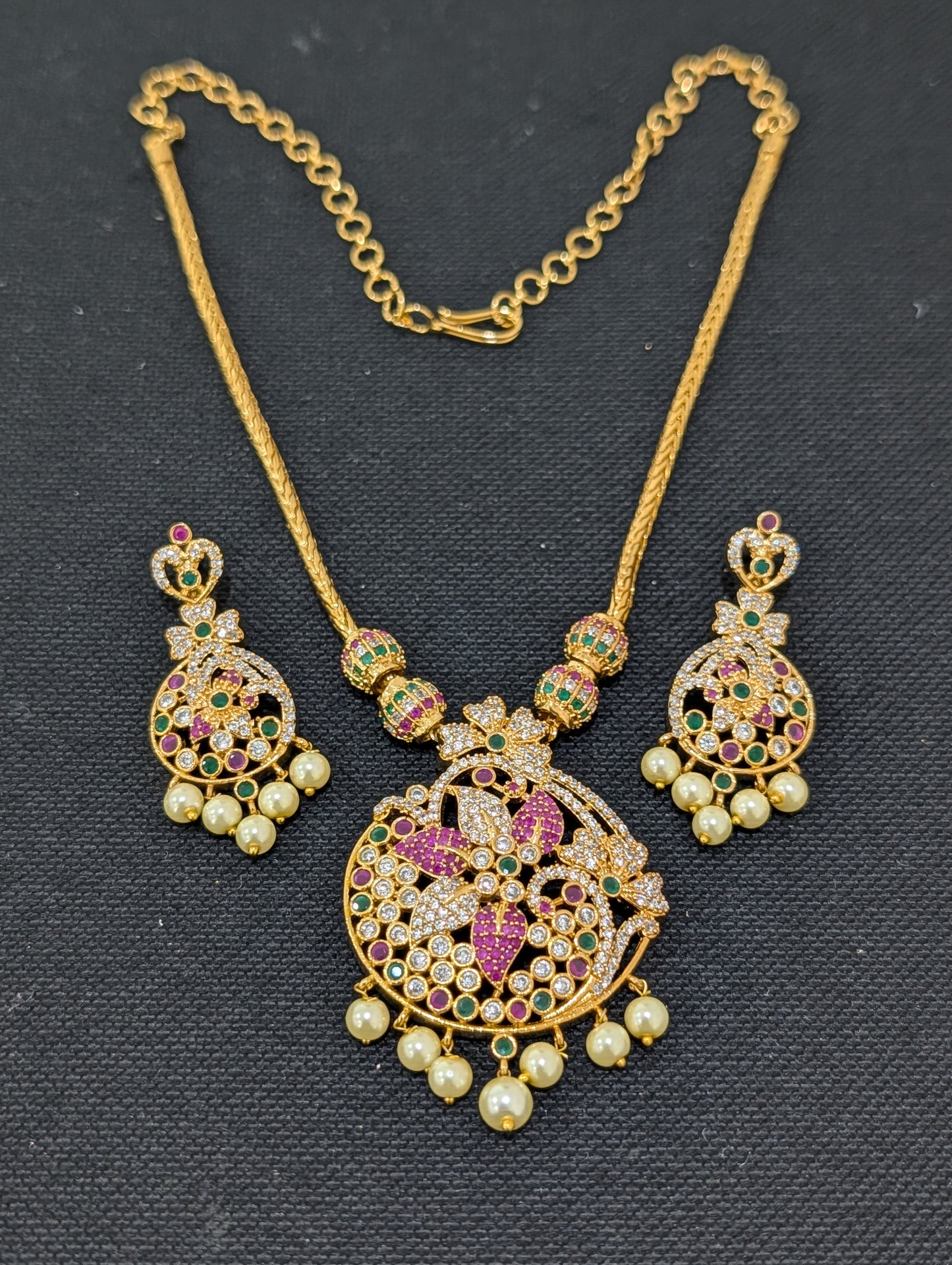 Gold plated Flowery CZ Pendant Necklace set - Simpliful