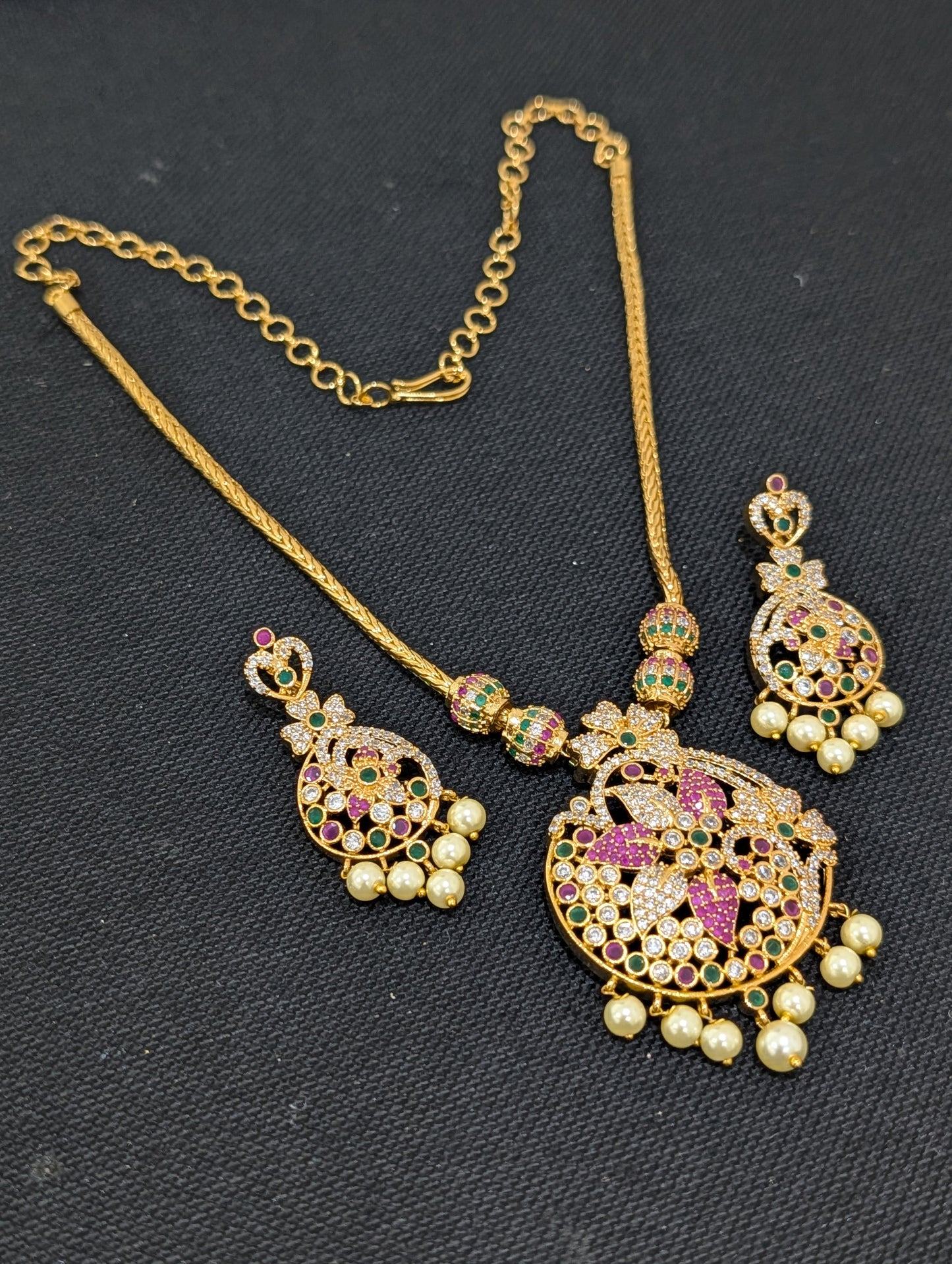 Gold plated Flowery CZ Pendant Necklace set - Simpliful