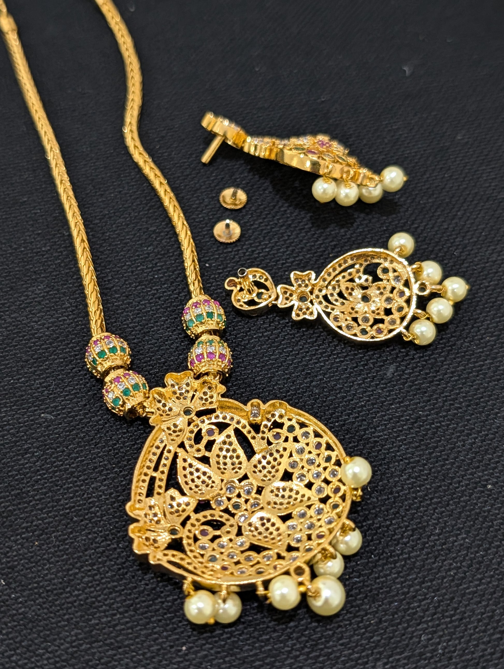 Gold plated Flowery CZ Pendant Necklace set - Simpliful