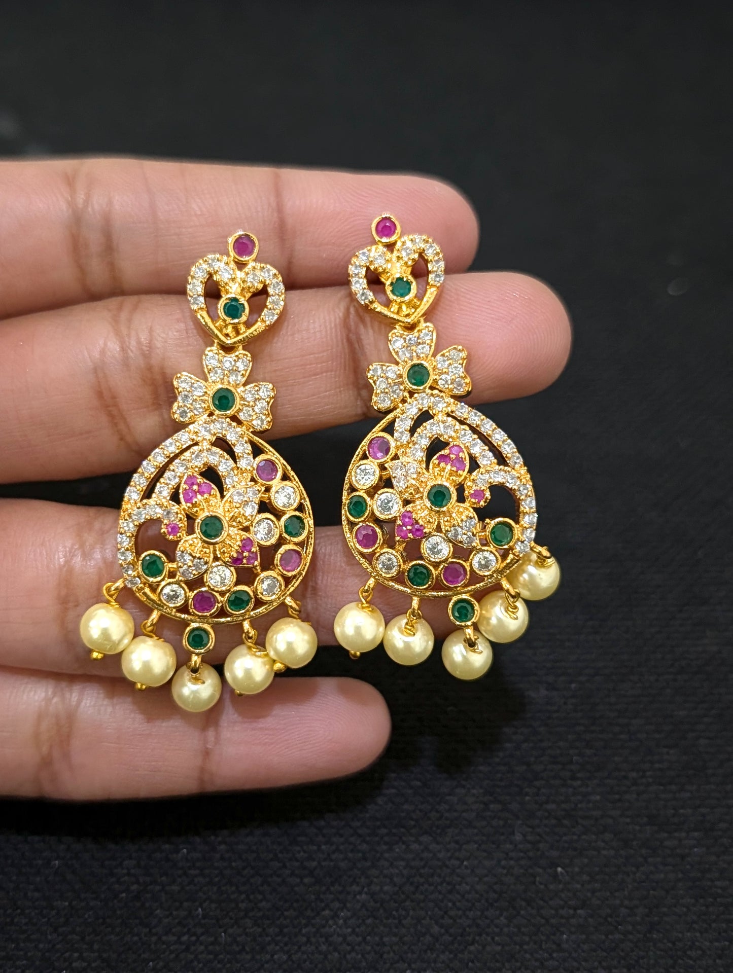 Gold plated Flowery CZ Pendant Necklace set - Simpliful