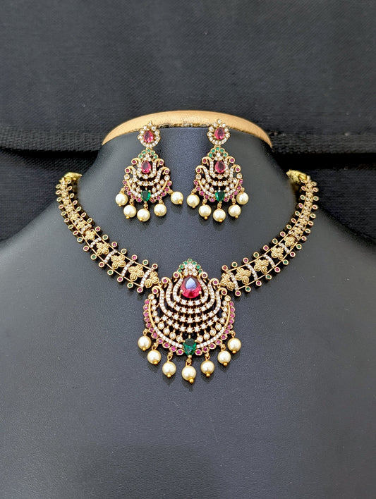 Mehandi gold plated CZ Choker Necklace set