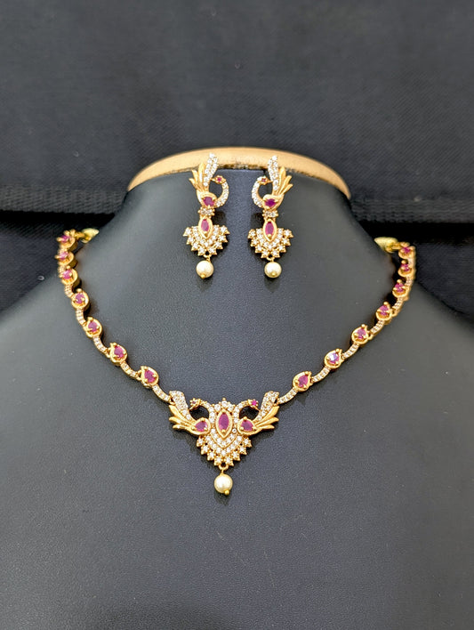 Antique Peacock design CZ Choker Necklace set