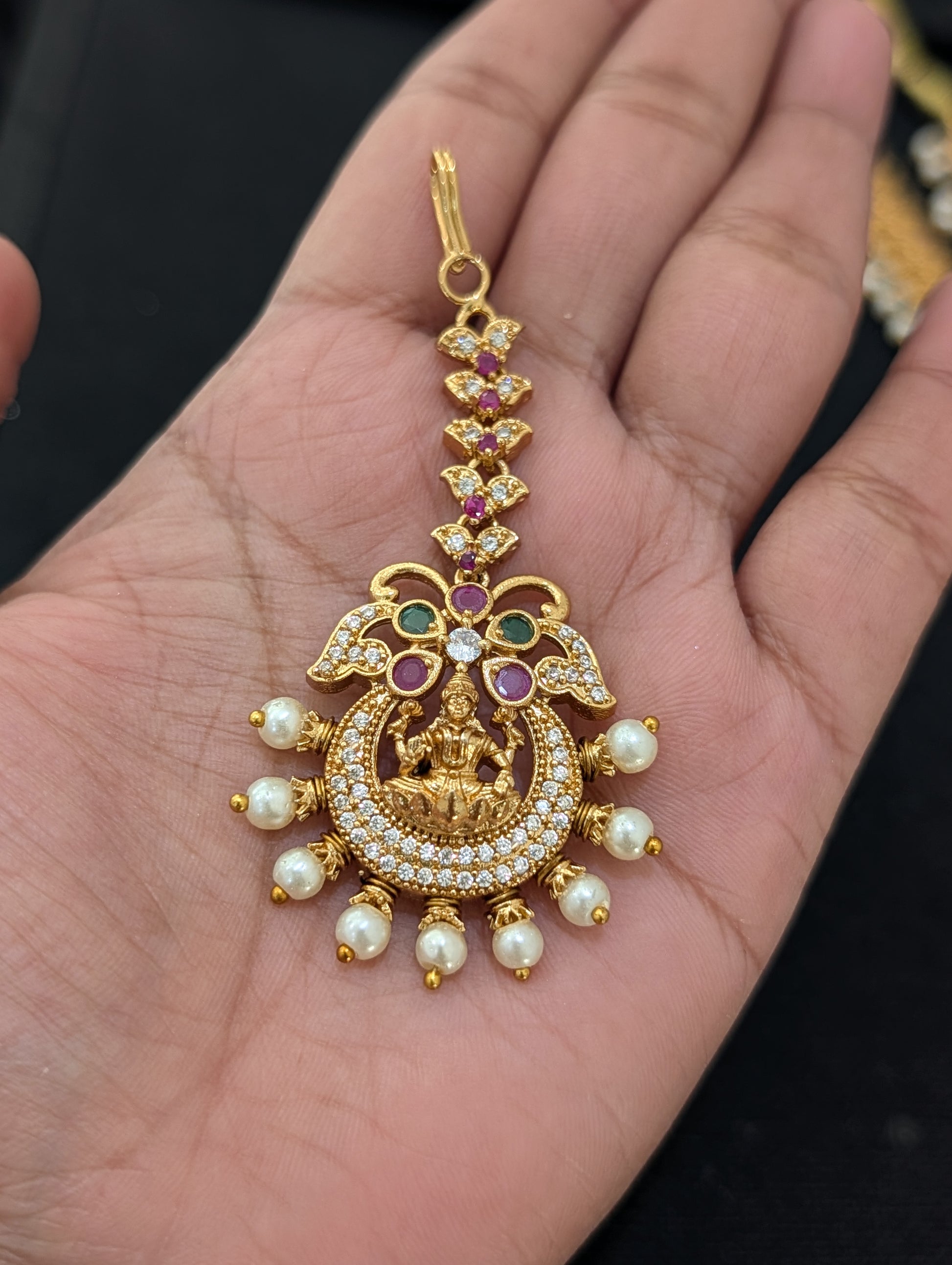 Antique Gold plated Lakshmi ji design Bridal combo set - Simpliful