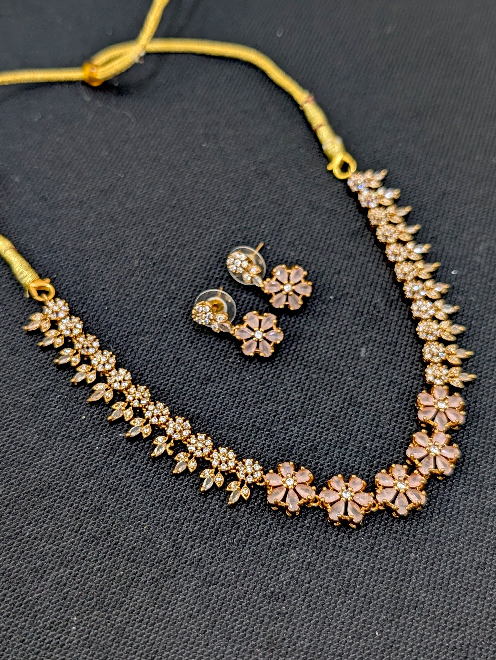 Antique gold plated Flower CZ Choker Necklace set - Simpliful
