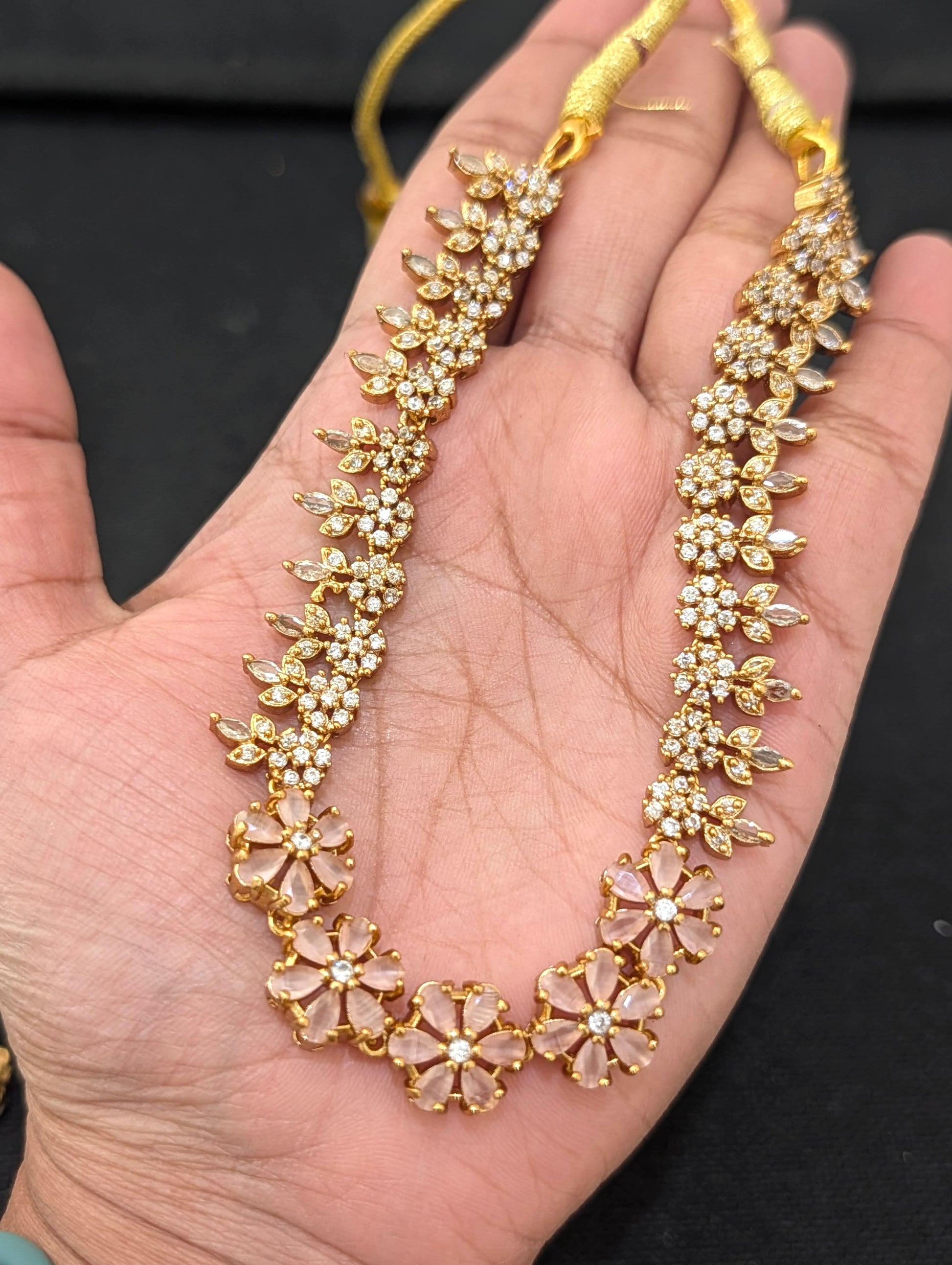 Antique gold plated Flower CZ Choker Necklace set - Simpliful