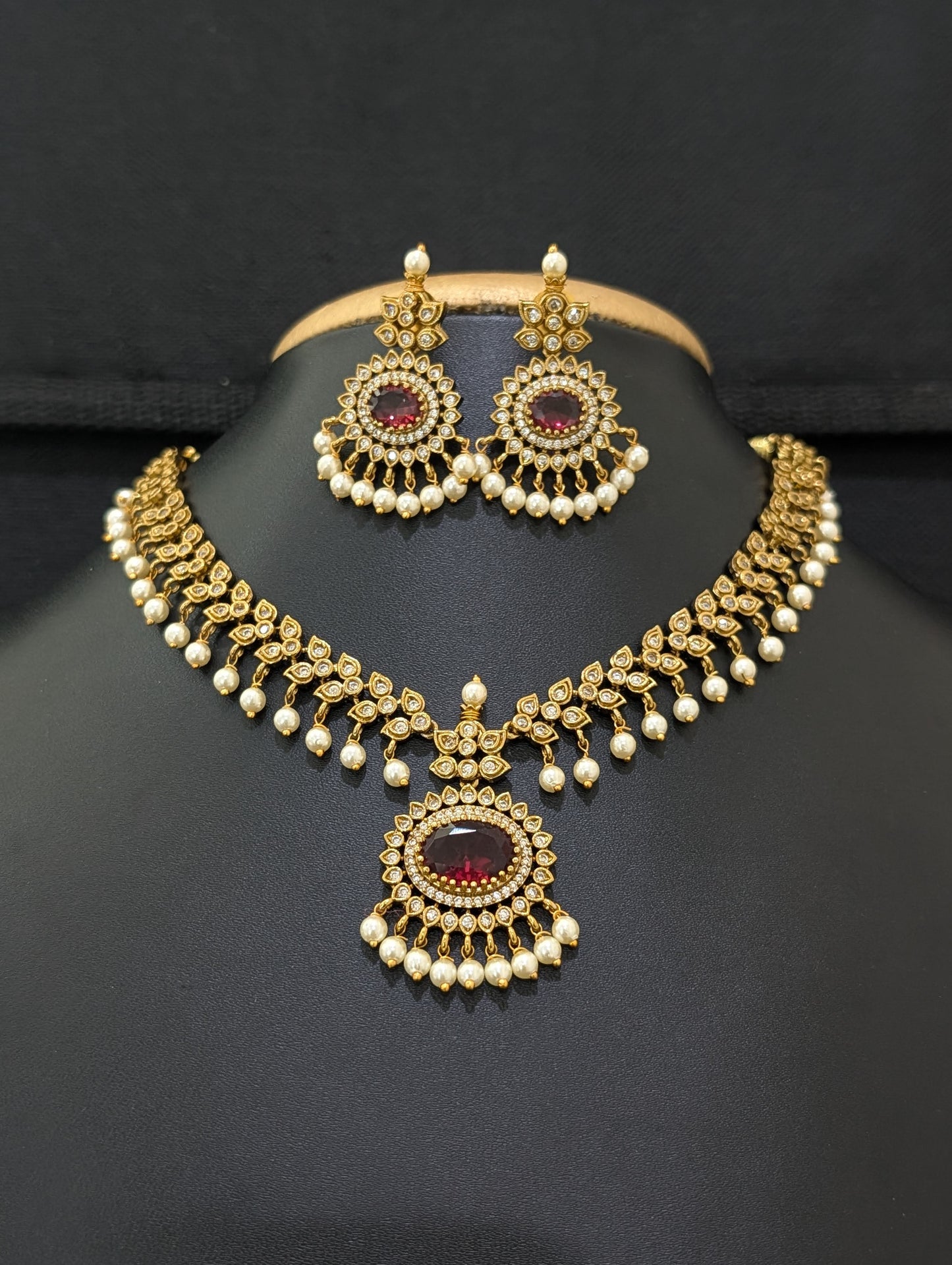 Mehandi gold plated Adigai Choker Necklace set - Simpliful