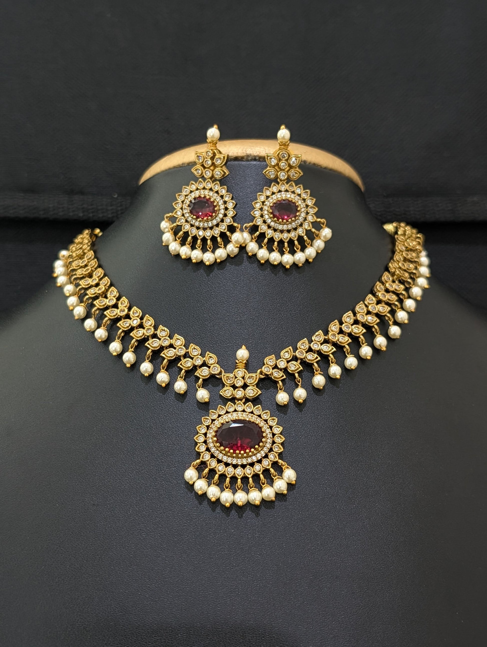Mehandi gold plated Adigai Choker Necklace set - Simpliful